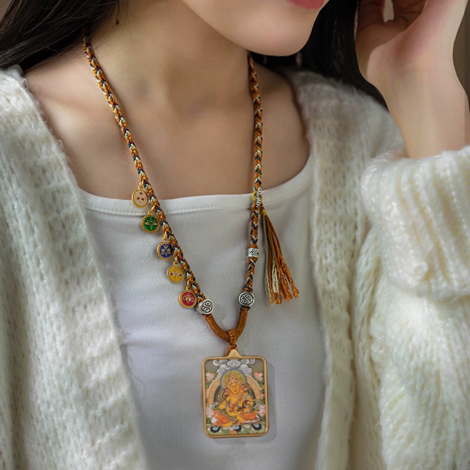 Tibetan Hand-Painted Thangka Pendant Necklace