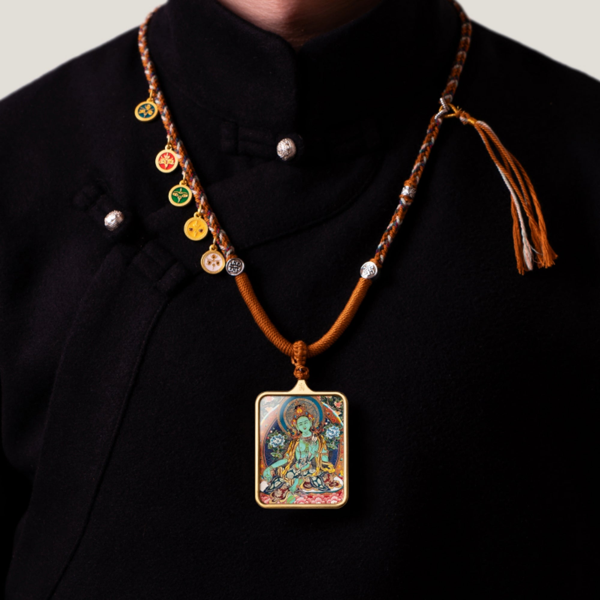 Tibetan Hand-Painted Thangka Pendant Necklace