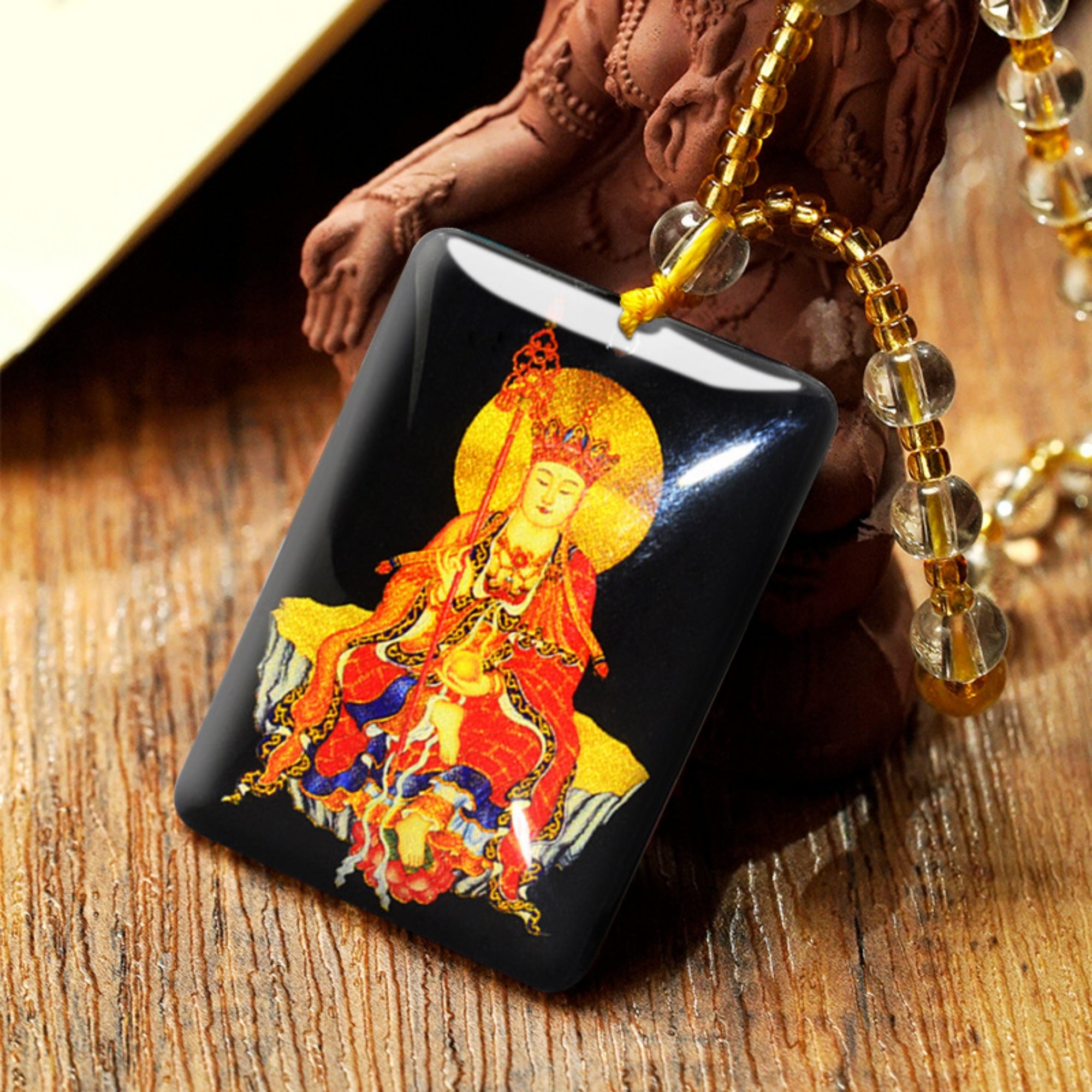 QiLing Aura Hand-Painted Crystal Tibetan Buddha Necklace