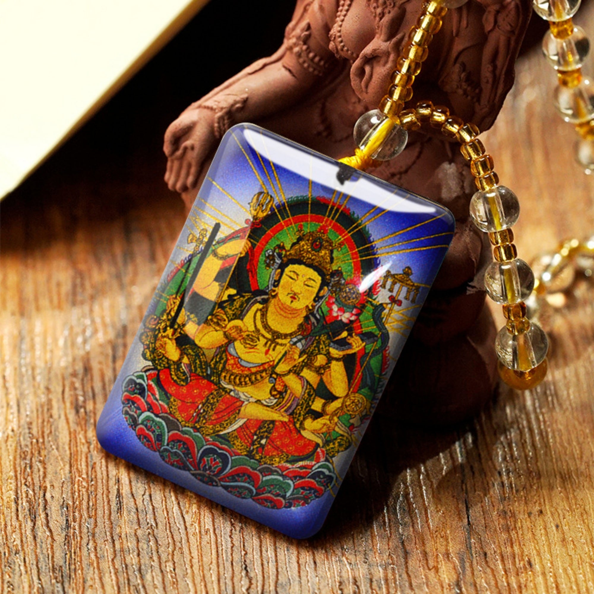 QiLing Aura Hand-Painted Crystal Tibetan Buddha Necklace