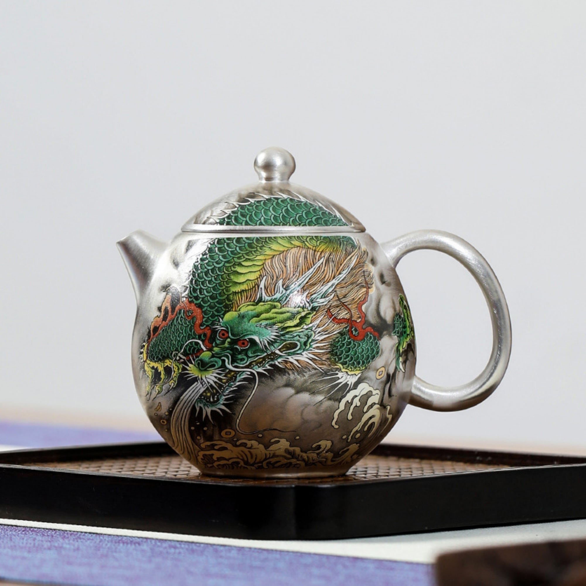 QiLing Aura Handcrafted Silver-Gilded Dragon Egg Teapot