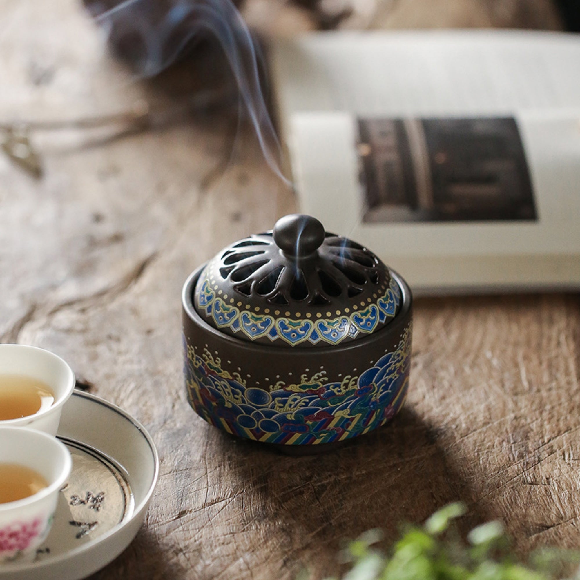 QiLing Aura Ceramic Cloisonné Incense Burner