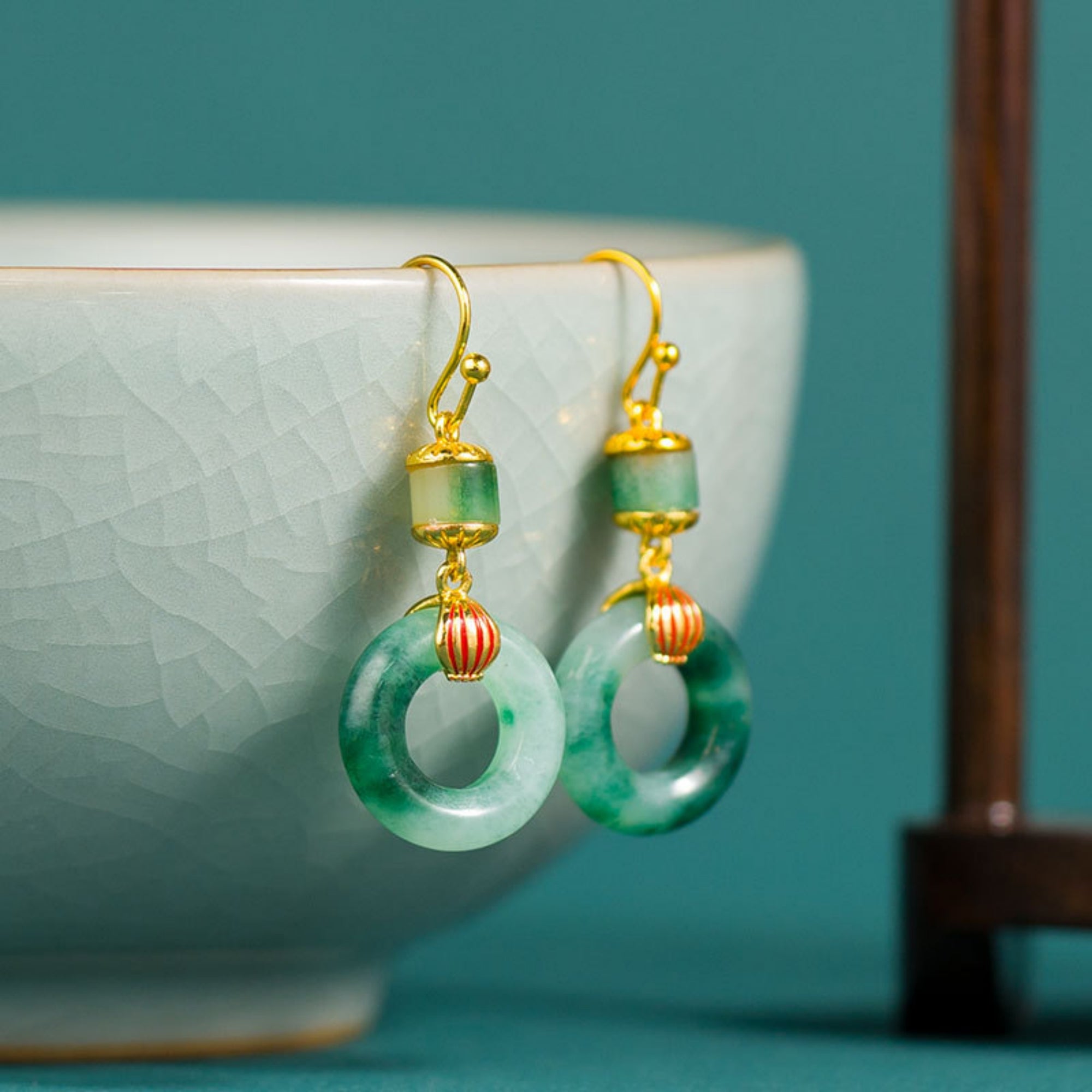 QiLing Aura Icy Jade Peace Buckle Earrings