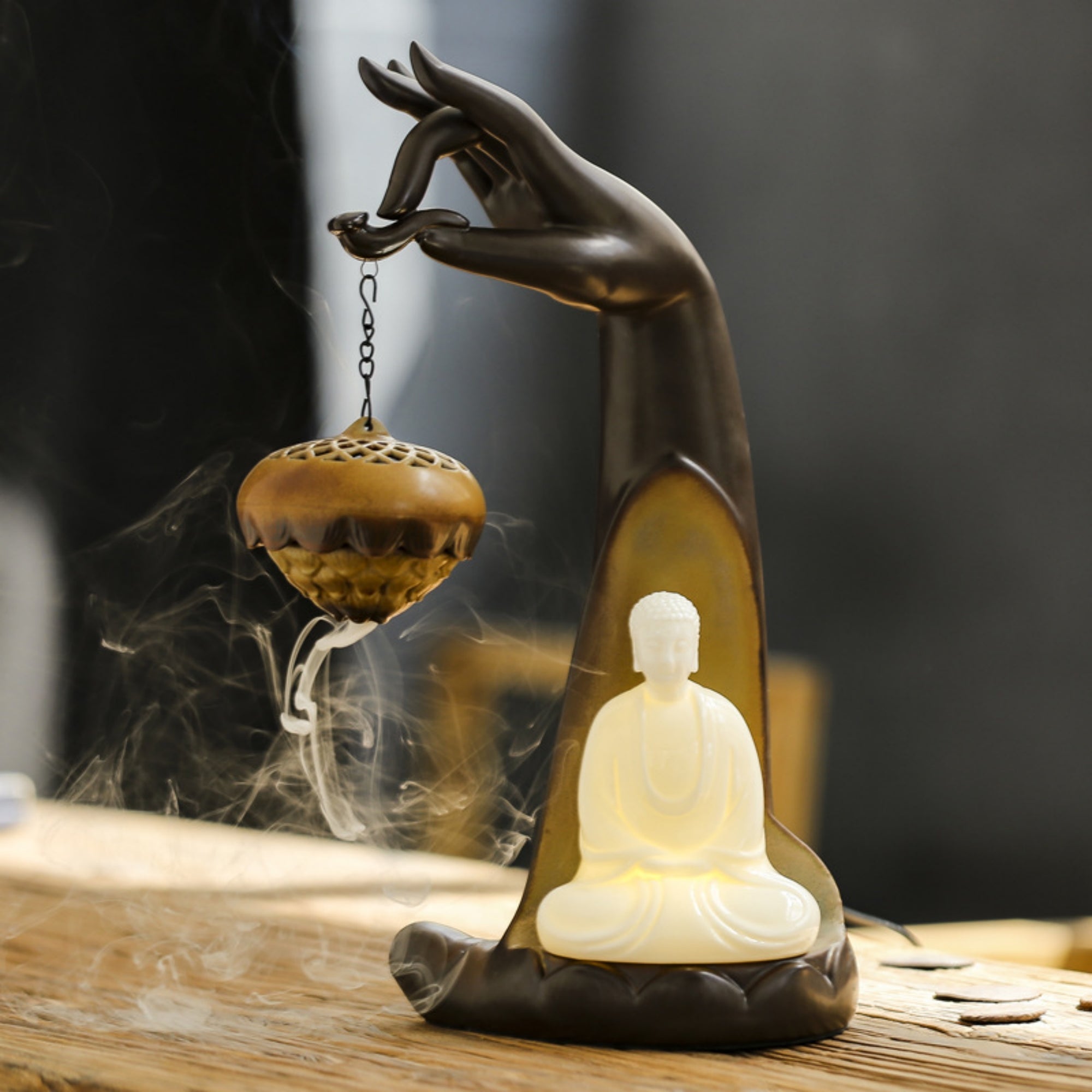 Buddha Hand Touching Flower Ceramic Backflow Incense Burner