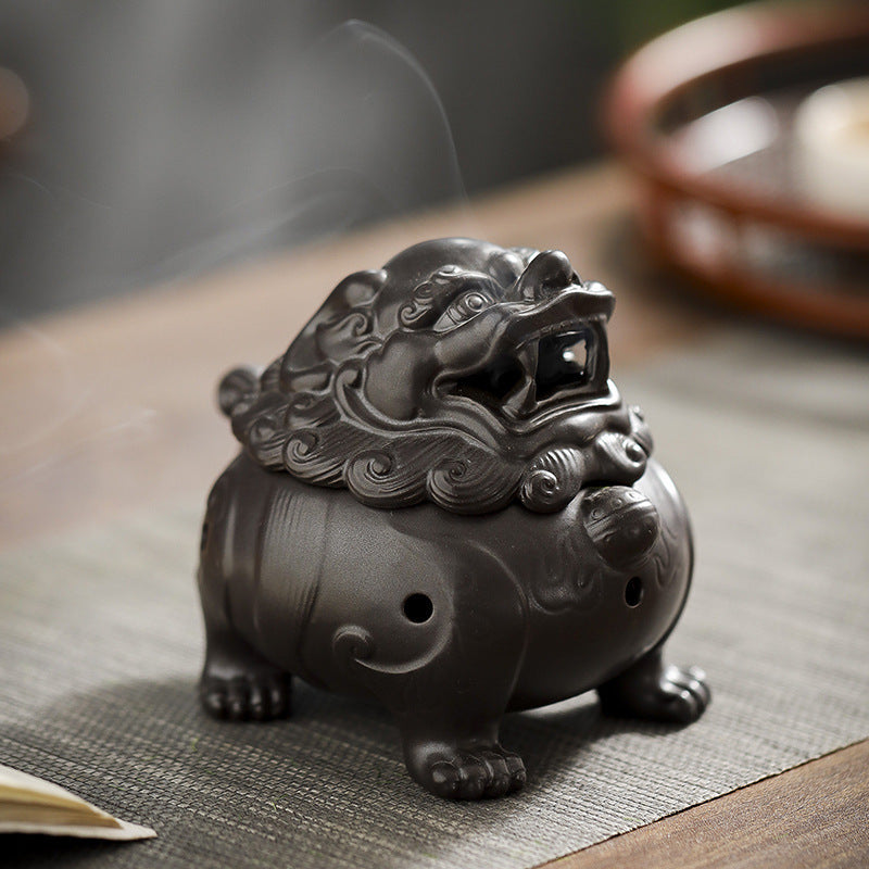 QiLing Aura Auspicious Suanni Ceramic Incense Burner