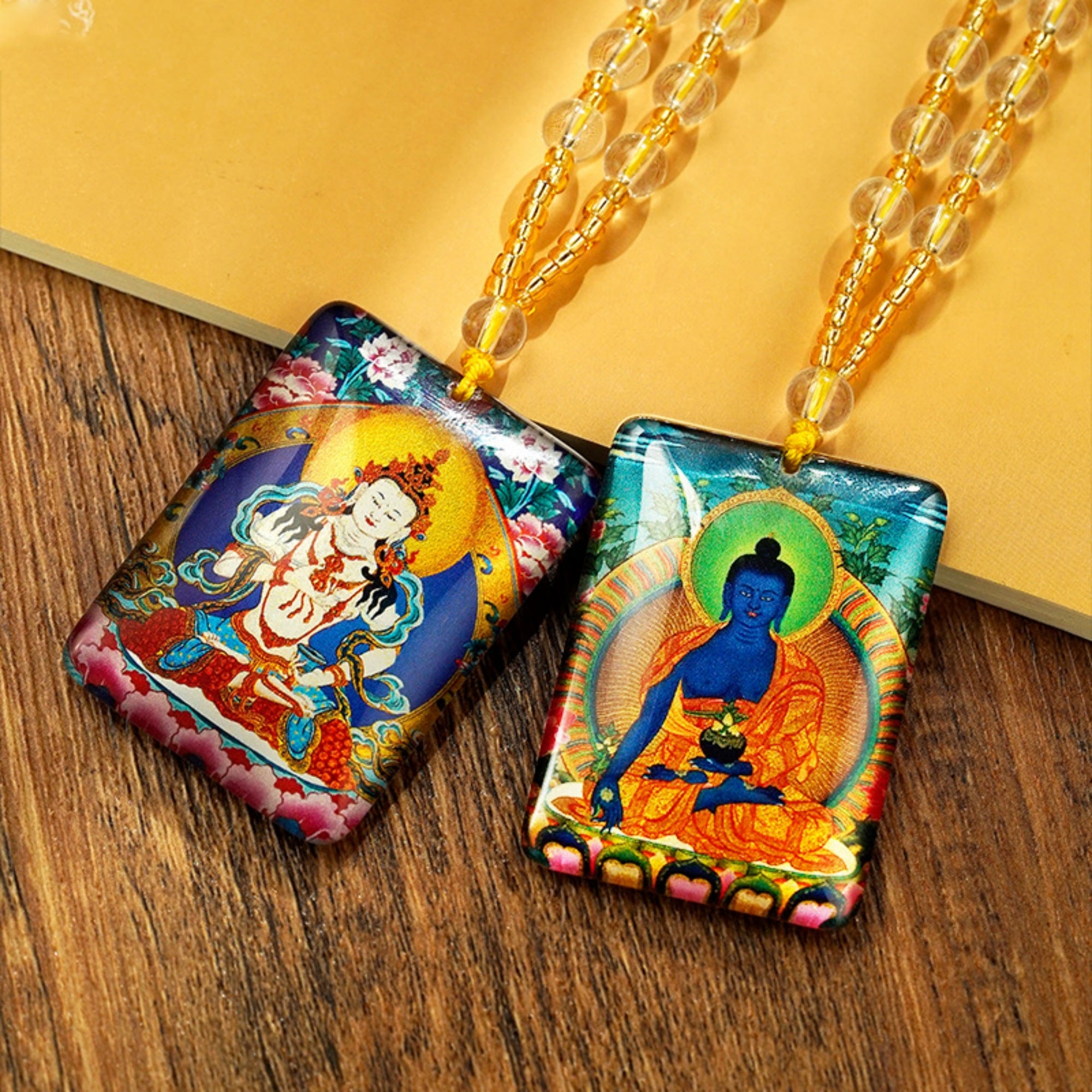 QiLing Aura Hand-Painted Crystal Tibetan Buddha Necklace