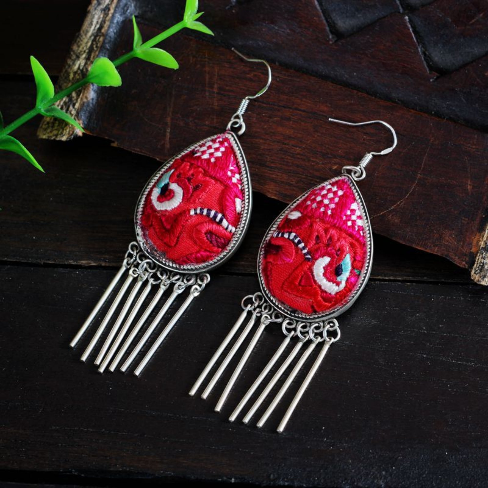 QiLing Aura Miao Style Hand Embroidered Earrings