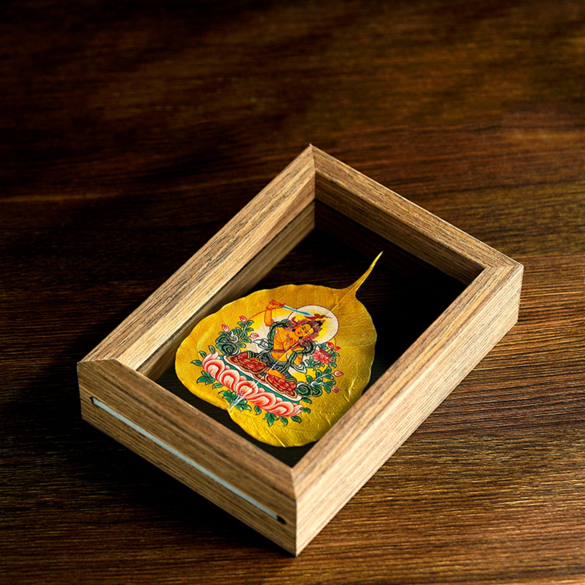 QiLingAura Hand-Painted Tibetan Bodhi Leaf Buddha Picture Frame