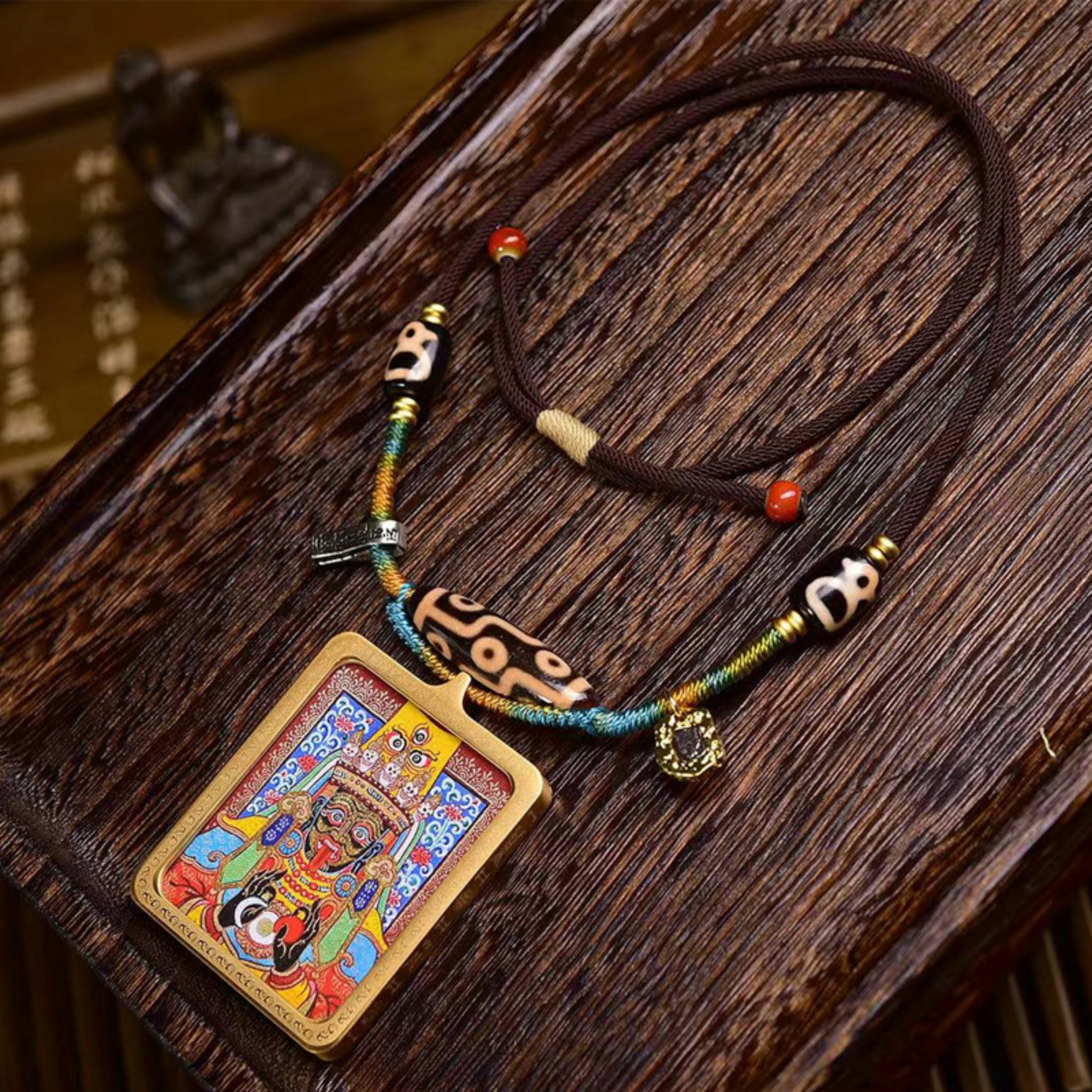 Handcrafted Tibetan Zakiram Thangka Pendant Necklace