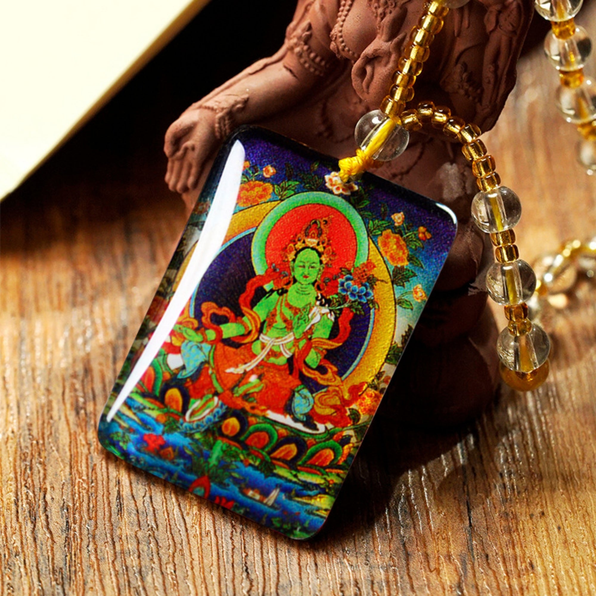 QiLing Aura Hand-Painted Crystal Tibetan Buddha Necklace