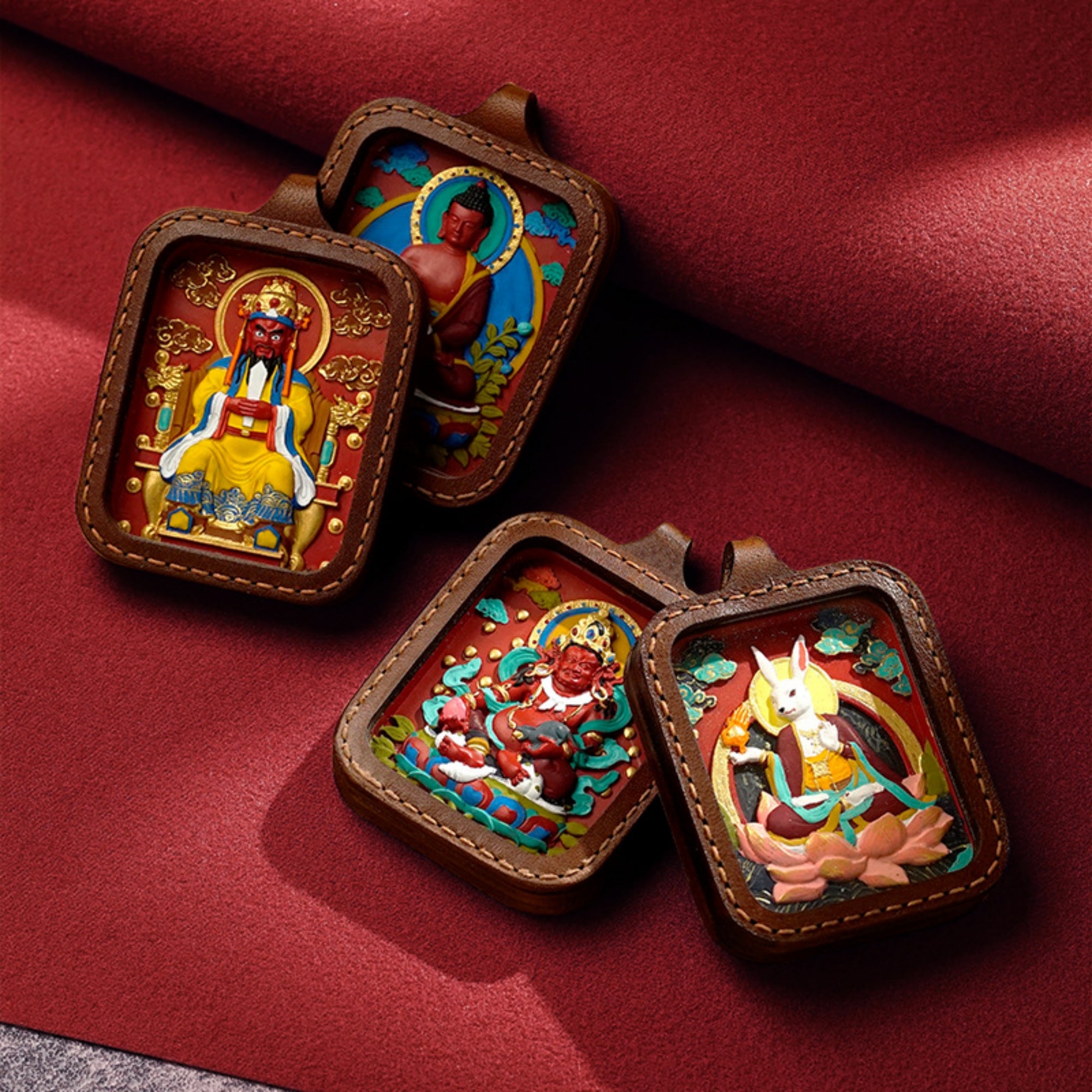 QiLing Aura Hand-Painted Cinnabar Buddha Thangka Necklace (Gawu Box)