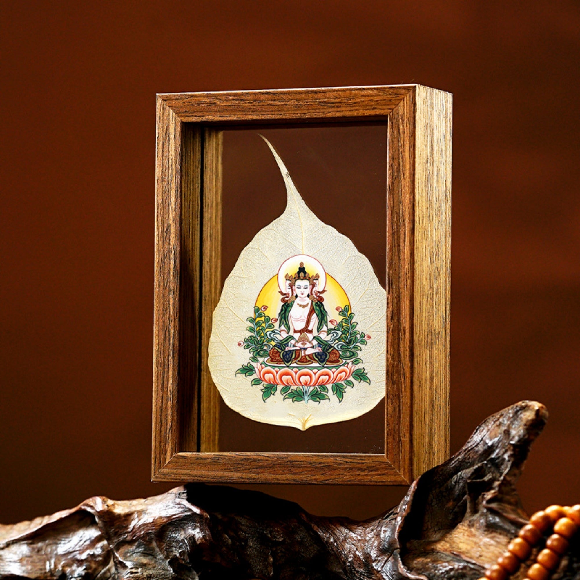 QiLingAura Hand-Painted Tibetan Bodhi Leaf Buddha Picture Frame