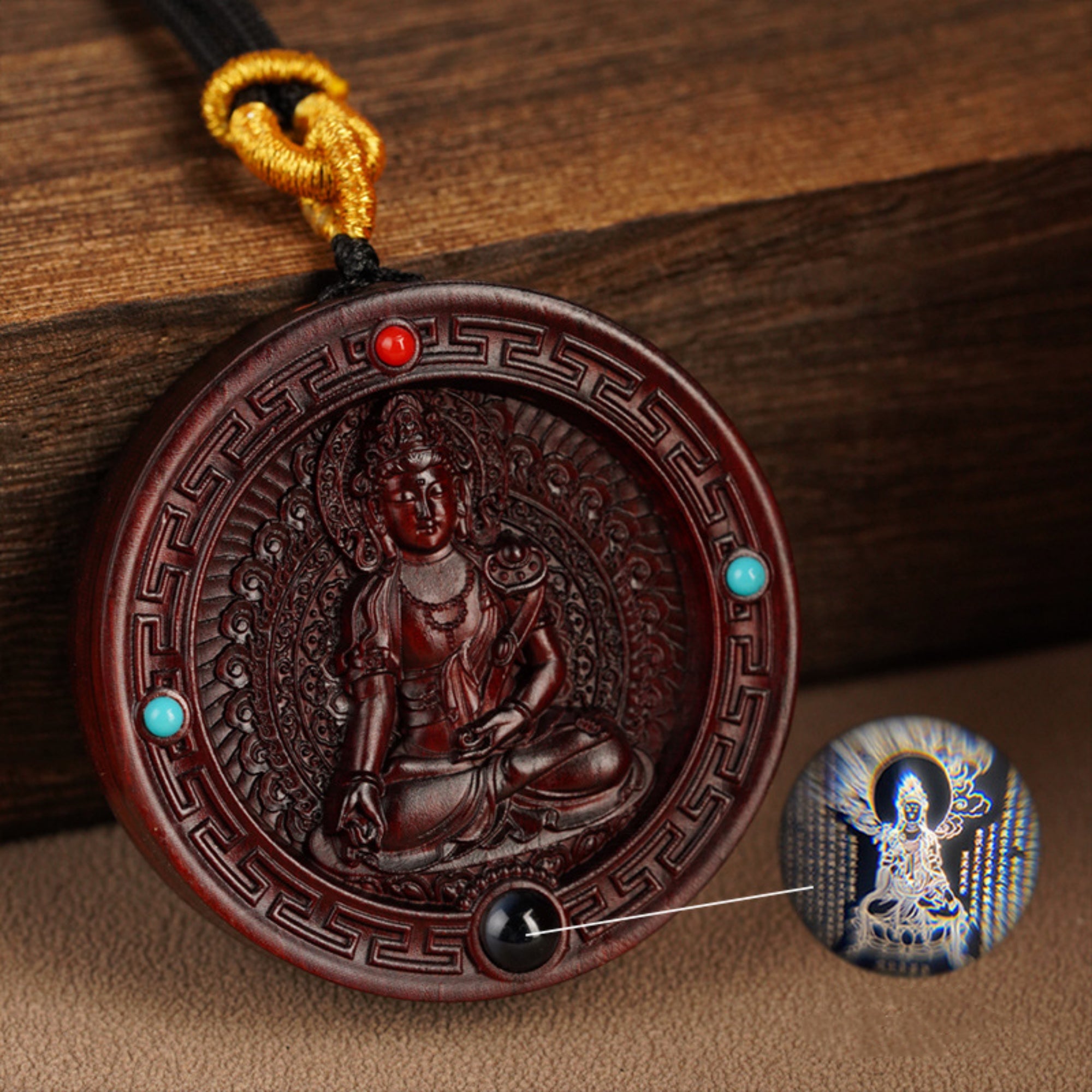 Hand-Carved Sandalwood Buddha Pendant Necklace