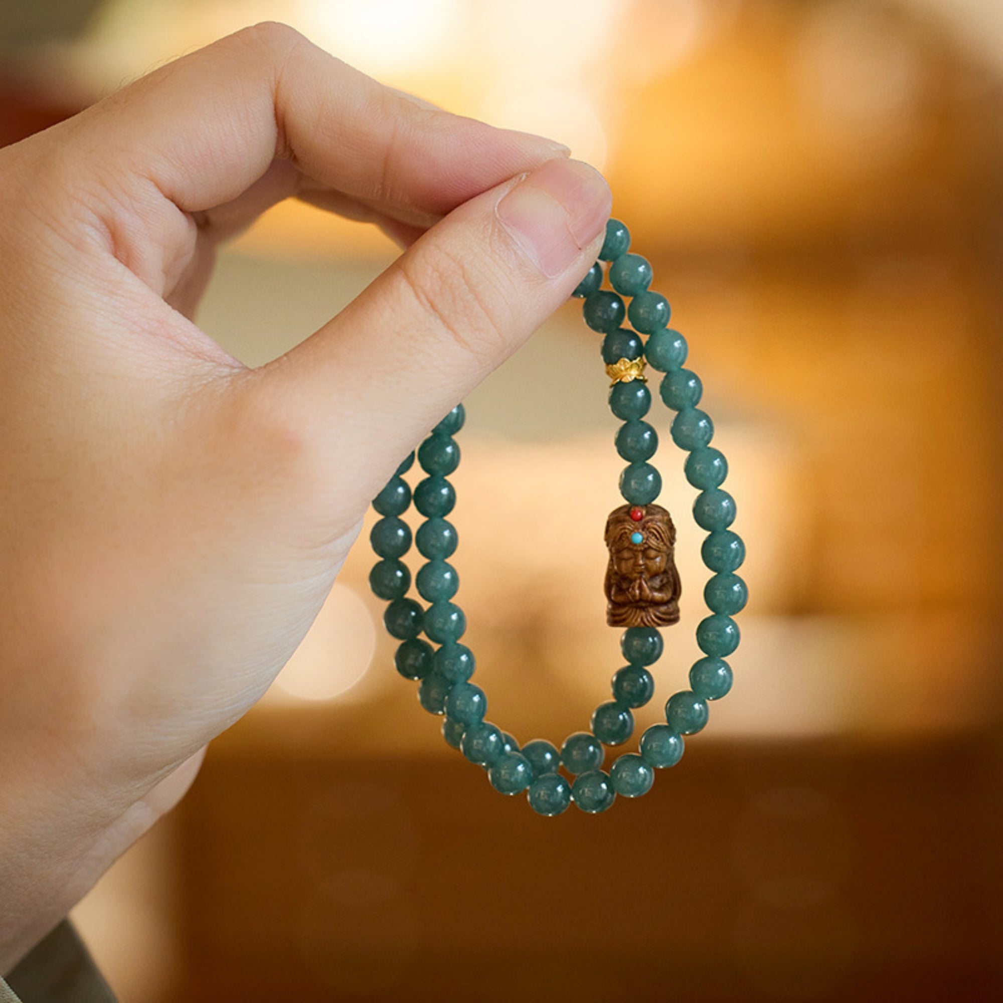 Tibetan Jadeite Zakiram Blessing Prayer Beads Bracelet