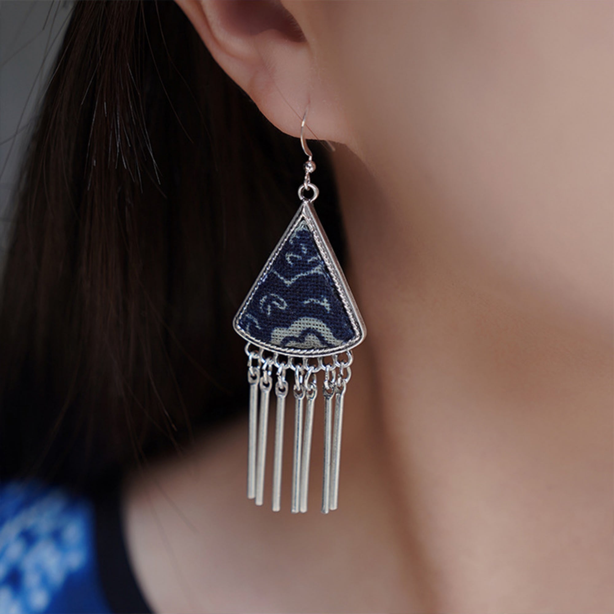 Indigo Dyed Handmade Miao Earrings