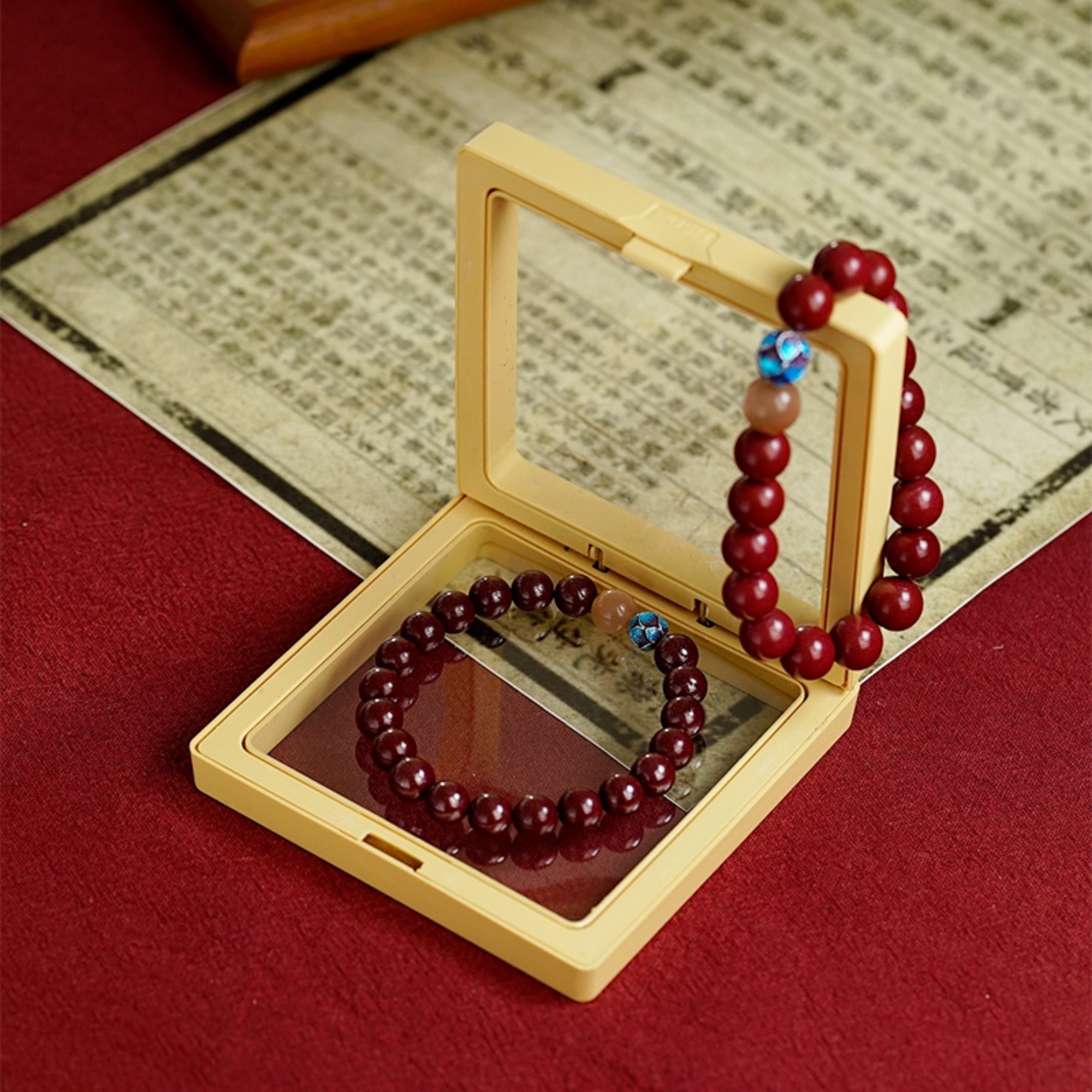 QiLingAura Handmade Cinnabar Lotus Buddhist Prayer Bead Bracelet