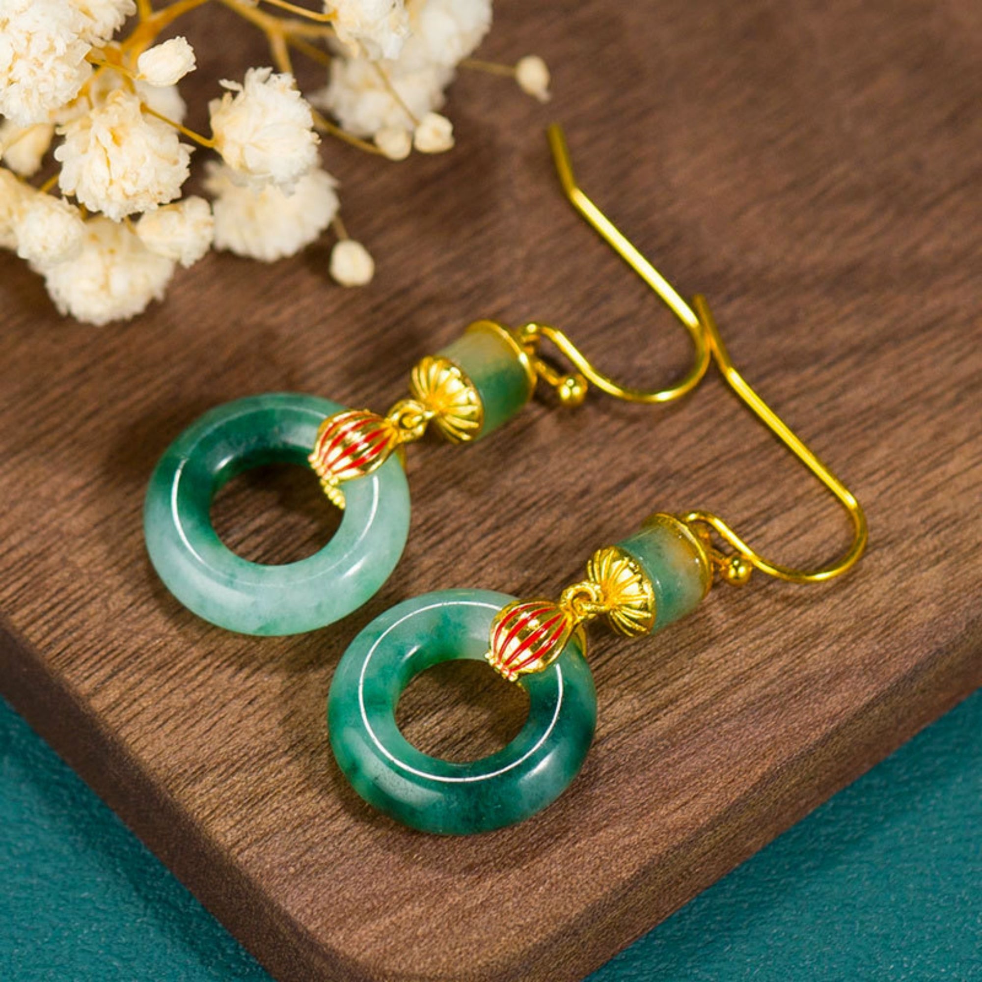 QiLing Aura Icy Jade Peace Buckle Earrings