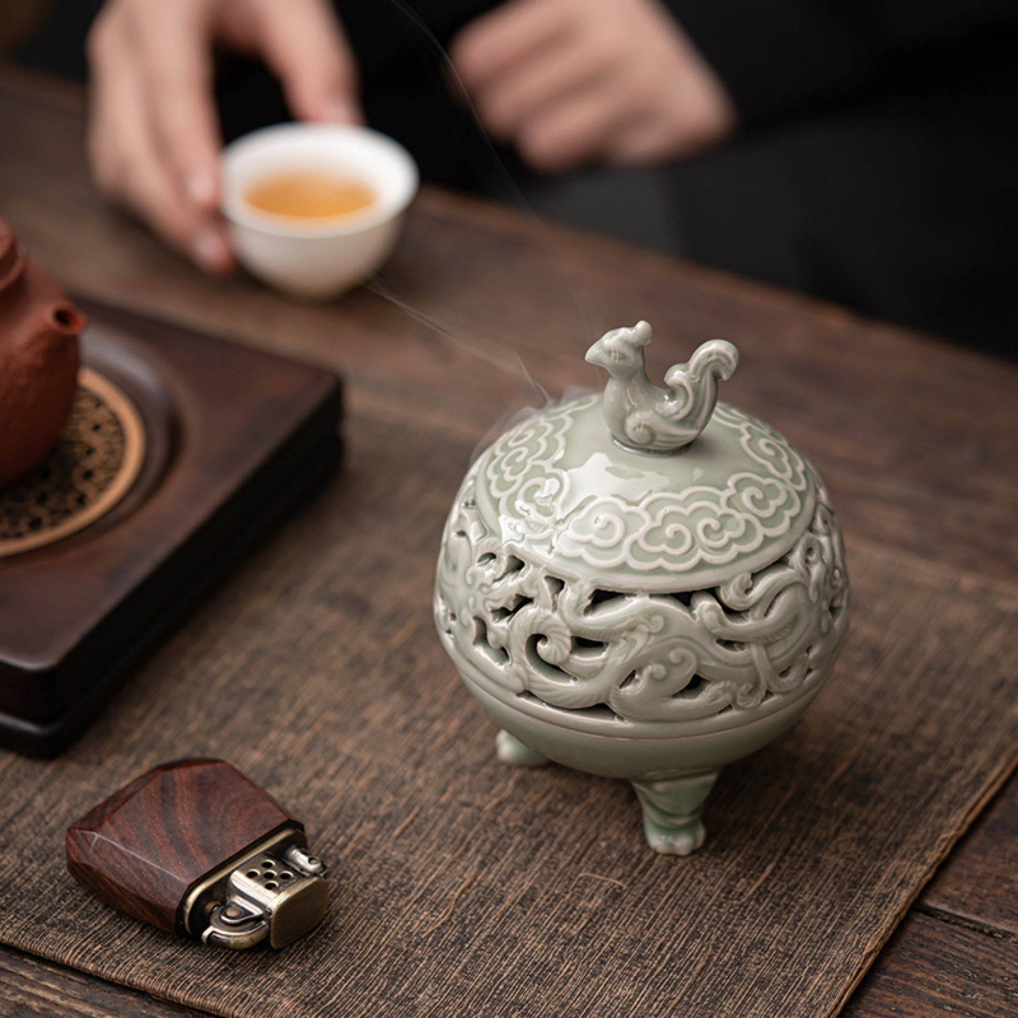 QiLing Aura Vermilion Bird Ceramic Incense Burner