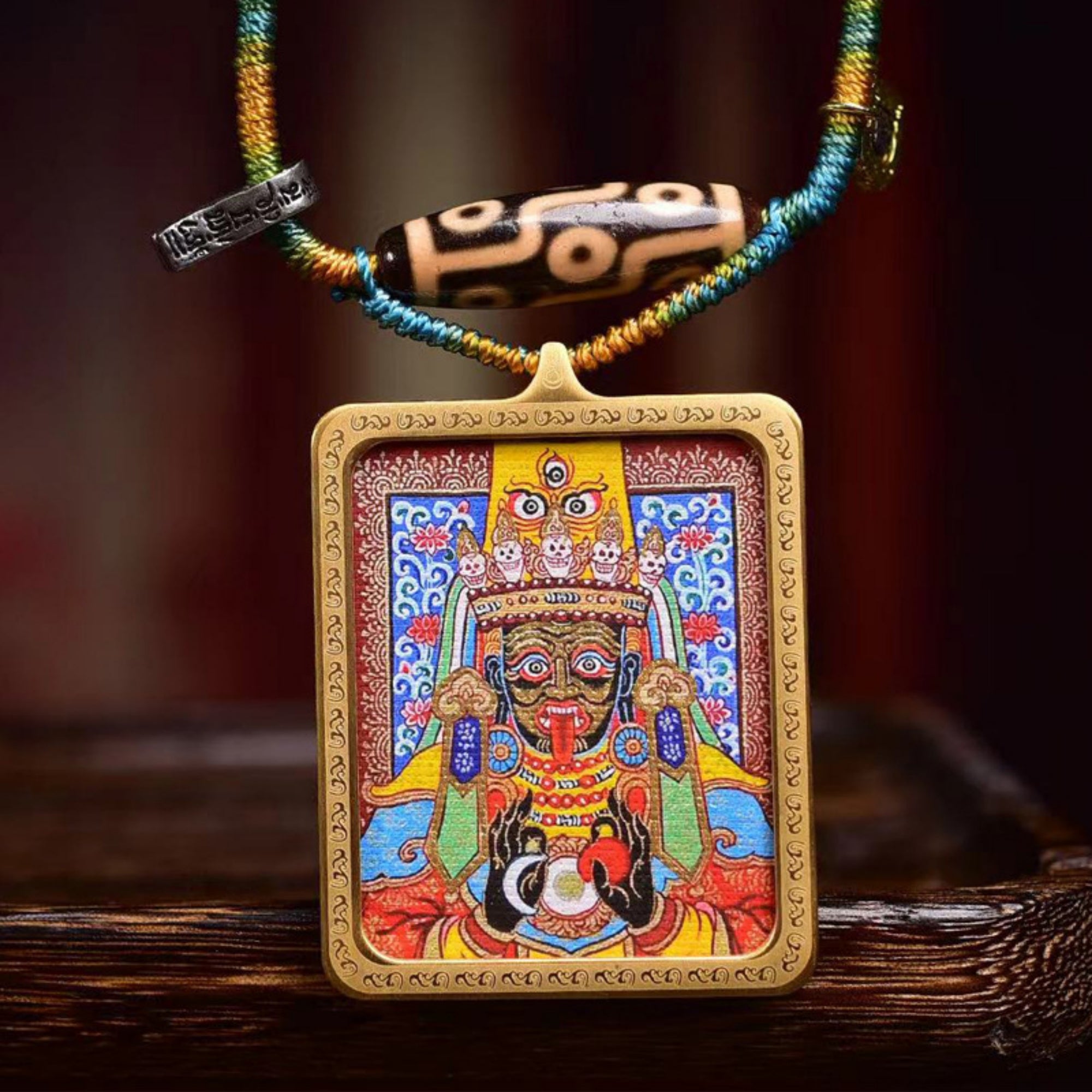 Handcrafted Tibetan Zakiram Thangka Pendant Necklace