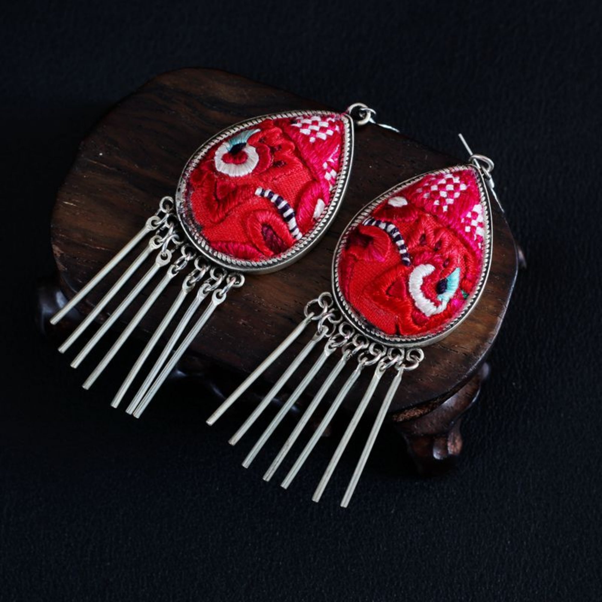 QiLing Aura Miao Style Hand Embroidered Earrings