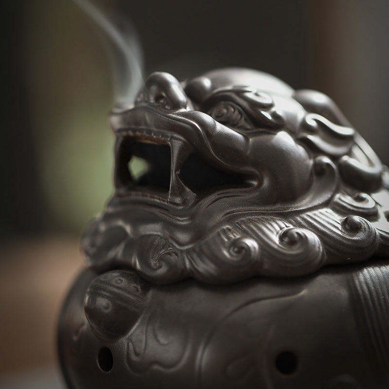 QiLing Aura Auspicious Suanni Ceramic Incense Burner