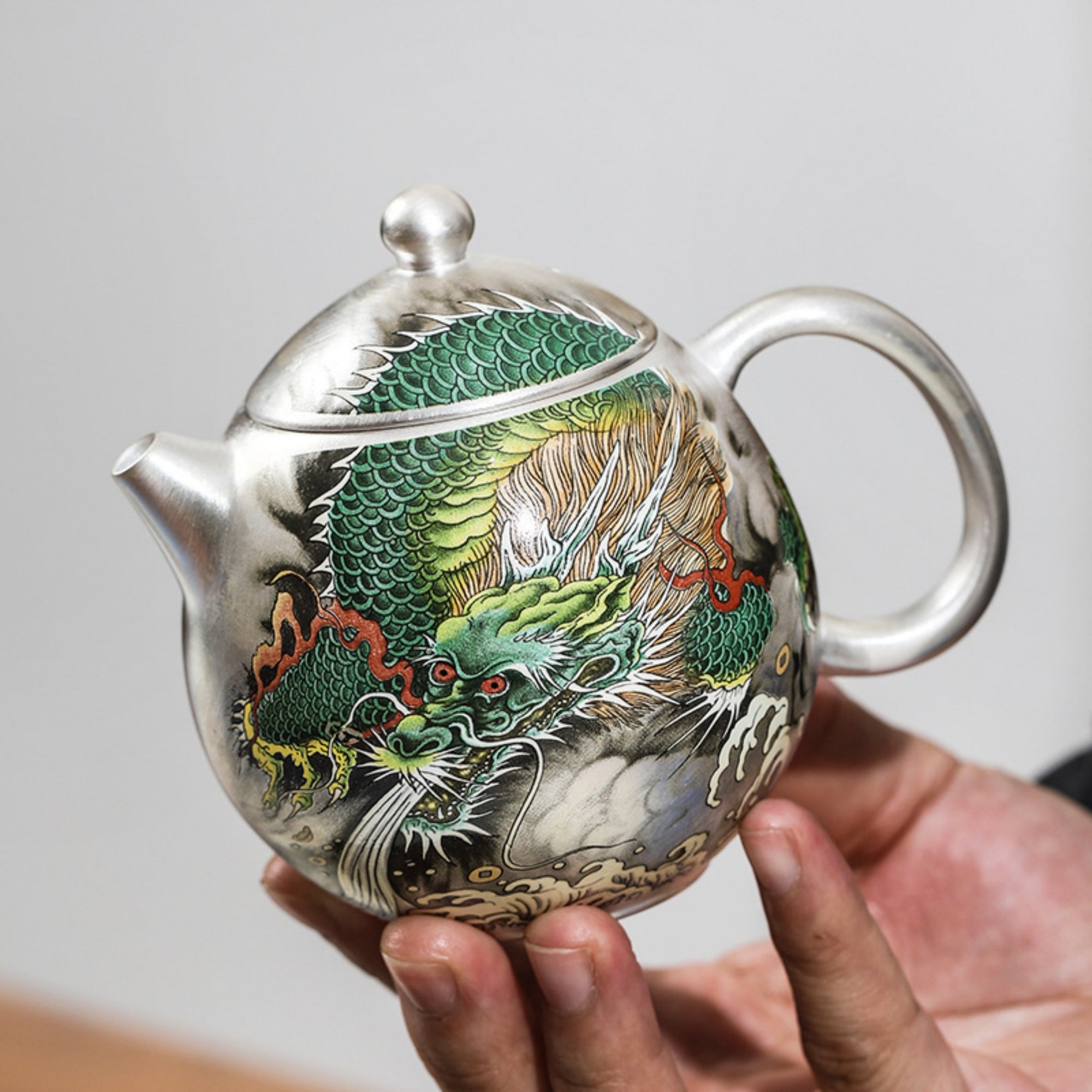 QiLing Aura Handcrafted Silver-Gilded Dragon Egg Teapot