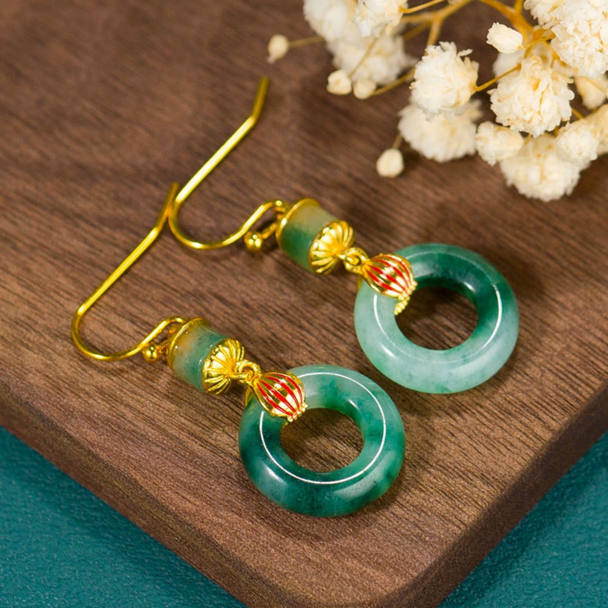 QiLing Aura Icy Jade Peace Buckle Earrings