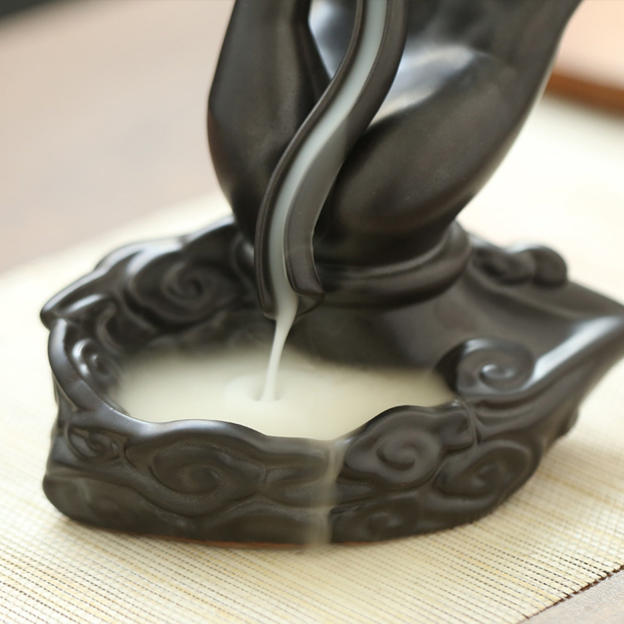 QiLing Aura Buddha Hand Holding Lotus Ceramic Backflow Incense Burner