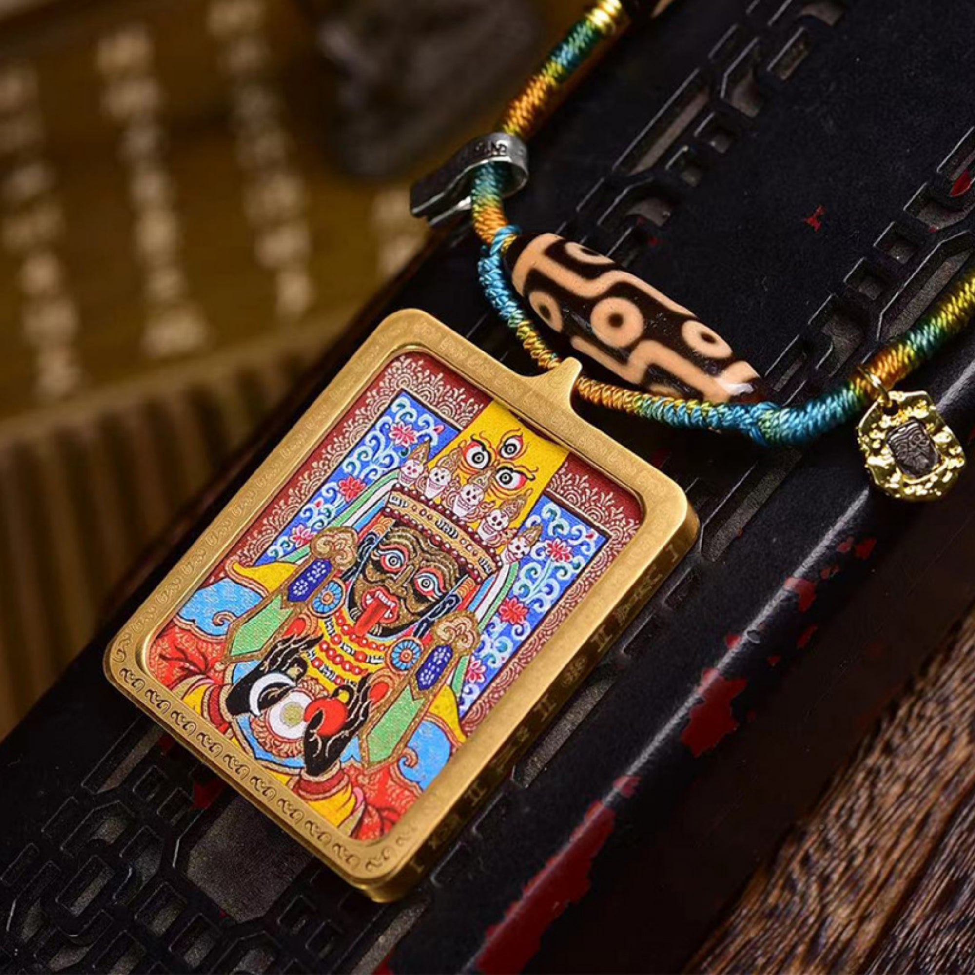 Handcrafted Tibetan Zakiram Thangka Pendant Necklace