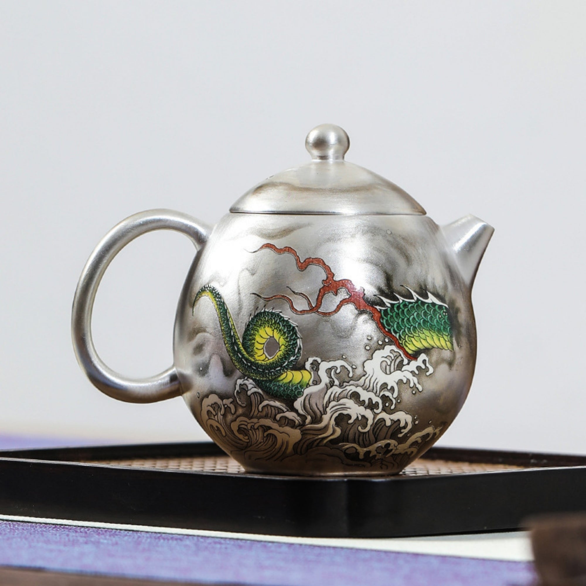 QiLing Aura Handcrafted Silver-Gilded Dragon Egg Teapot