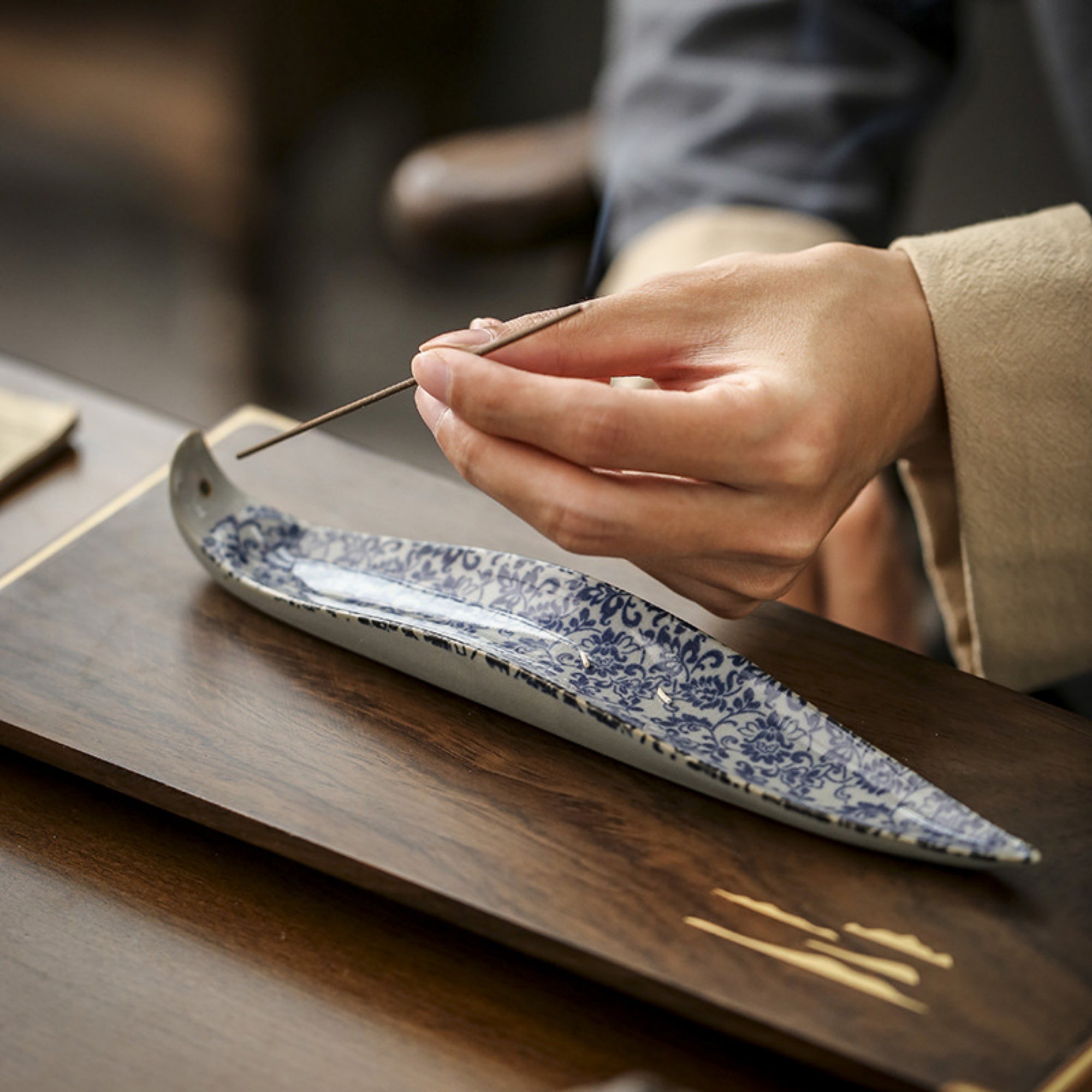 QiLing Aura Blue and White Porcelain Incense Holder