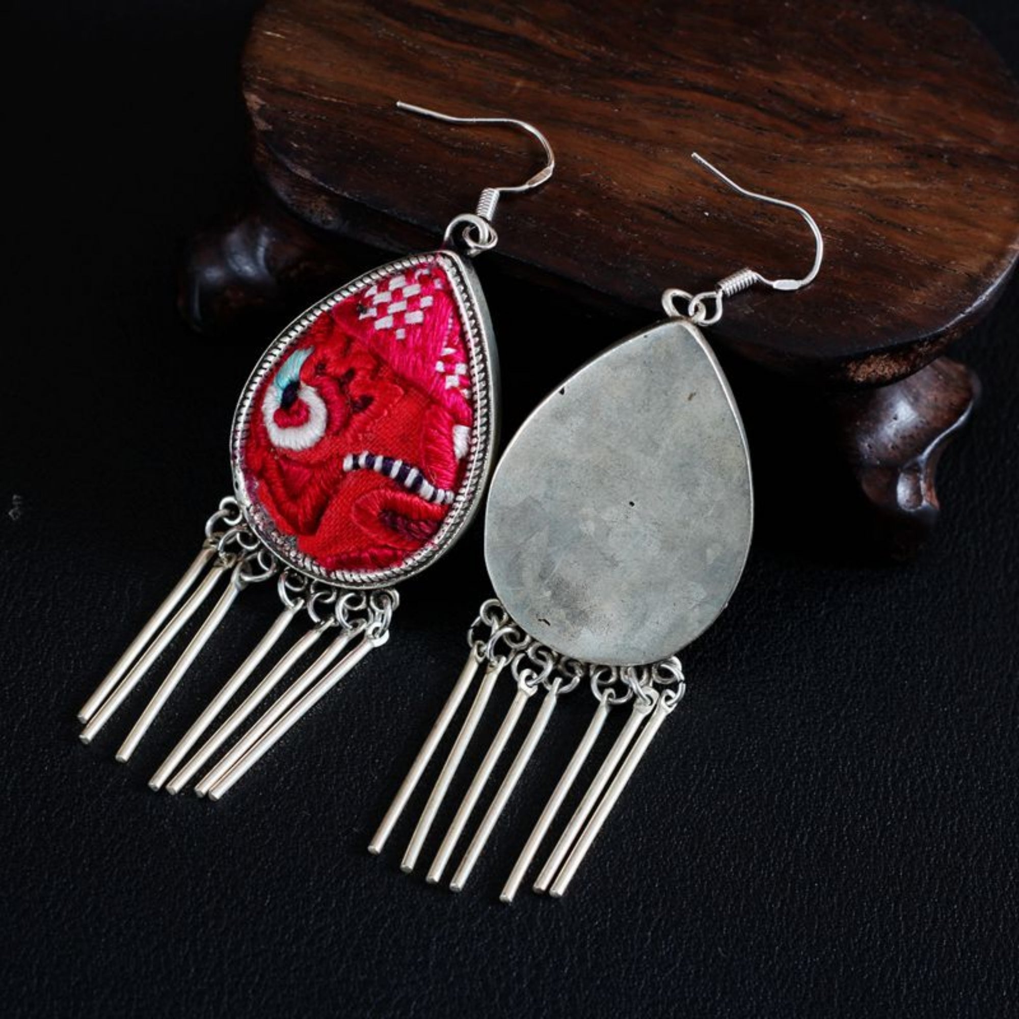 QiLing Aura Miao Style Hand Embroidered Earrings