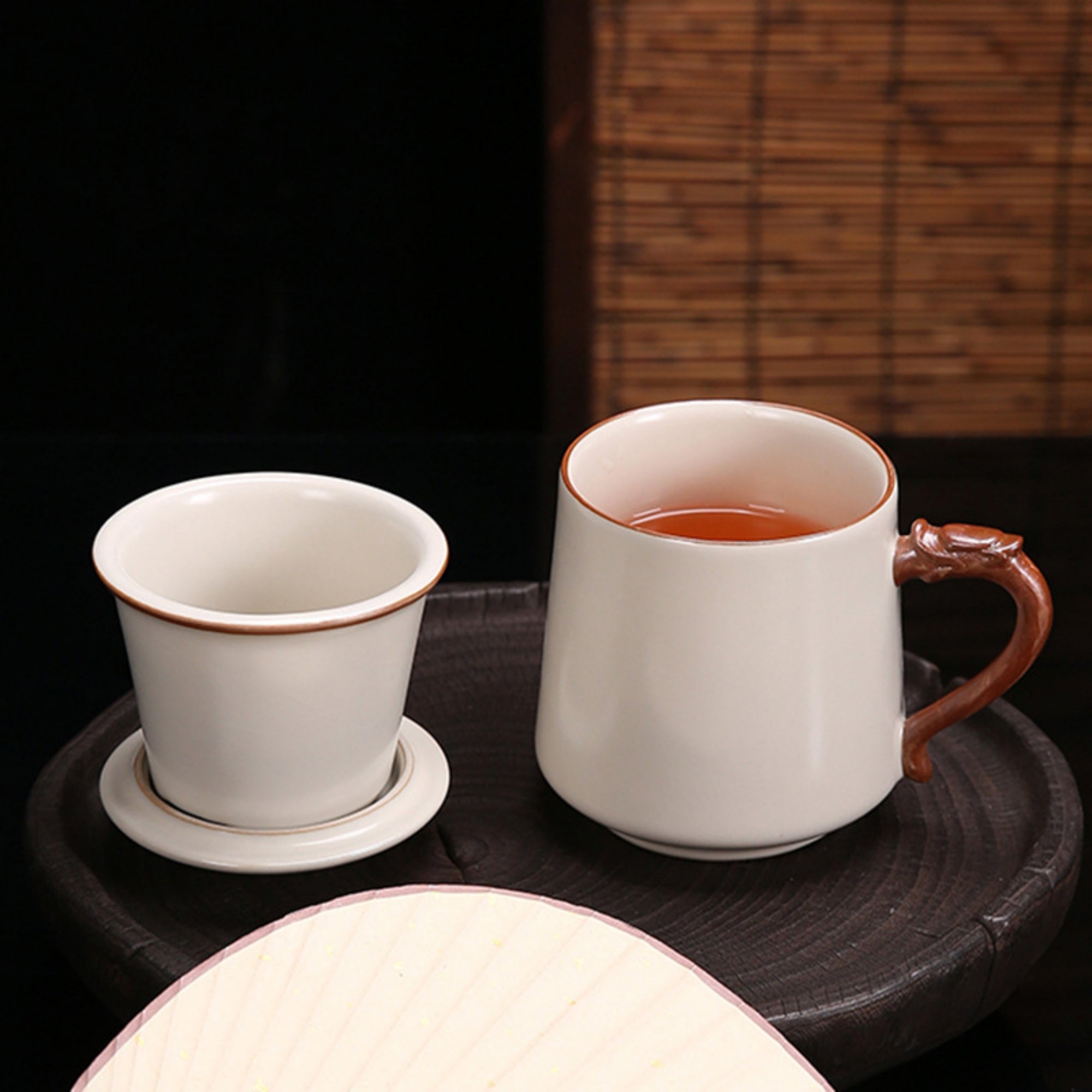 QiLing Aura Ru Kiln Crackle Glaze Handmade Ceramic Teacup