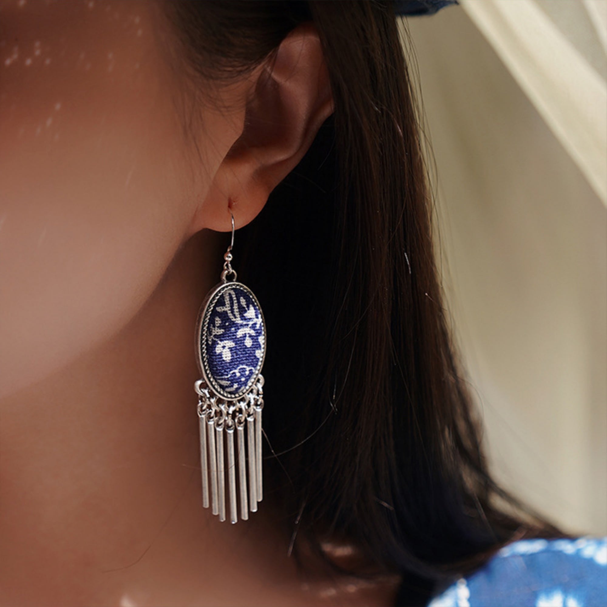 Indigo Dyed Handmade Miao Earrings