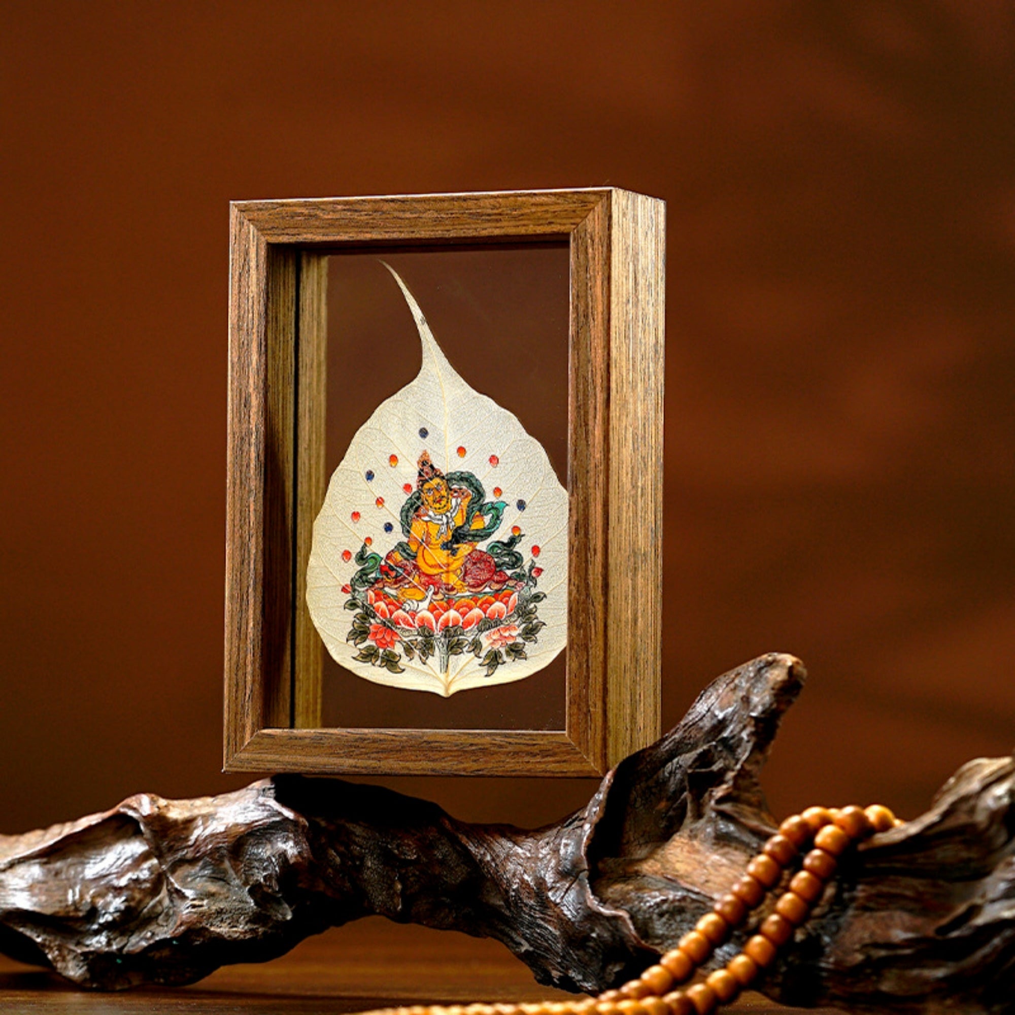 QiLingAura Hand-Painted Tibetan Bodhi Leaf Buddha Picture Frame