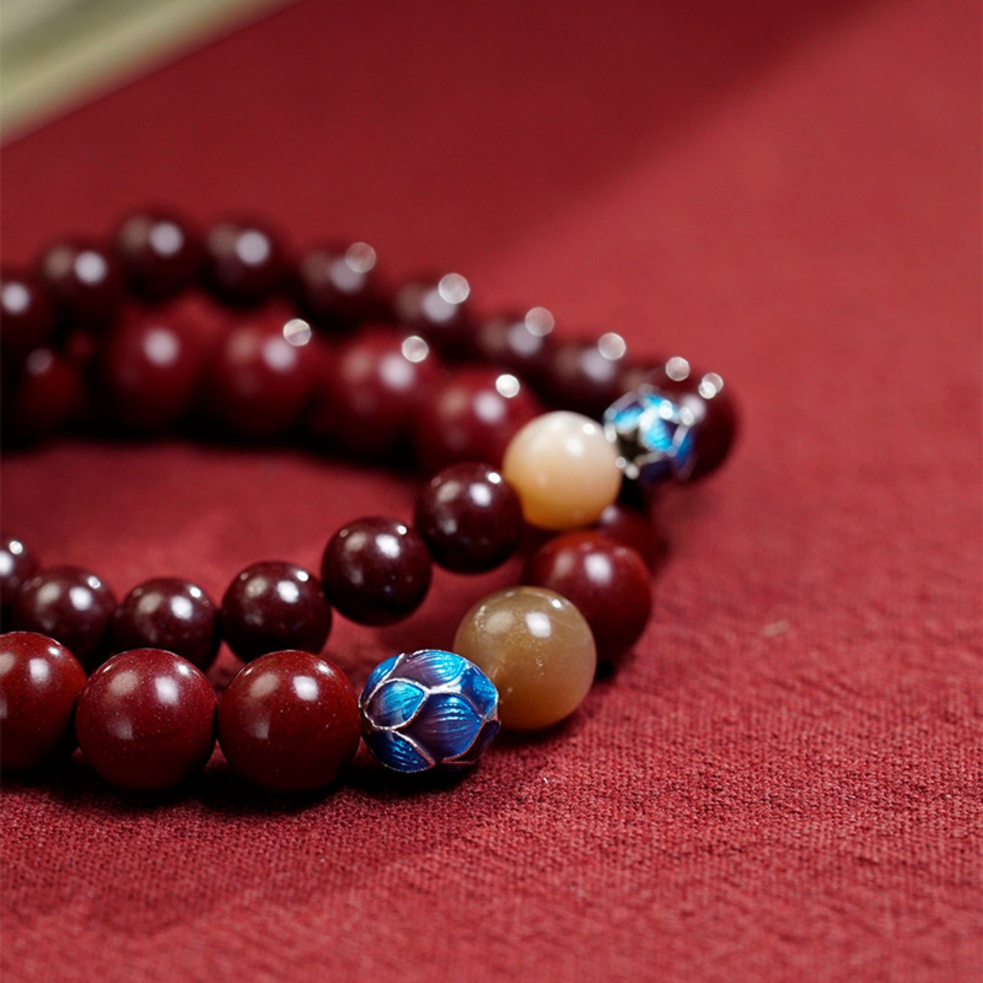 QiLingAura Handmade Cinnabar Lotus Buddhist Prayer Bead Bracelet