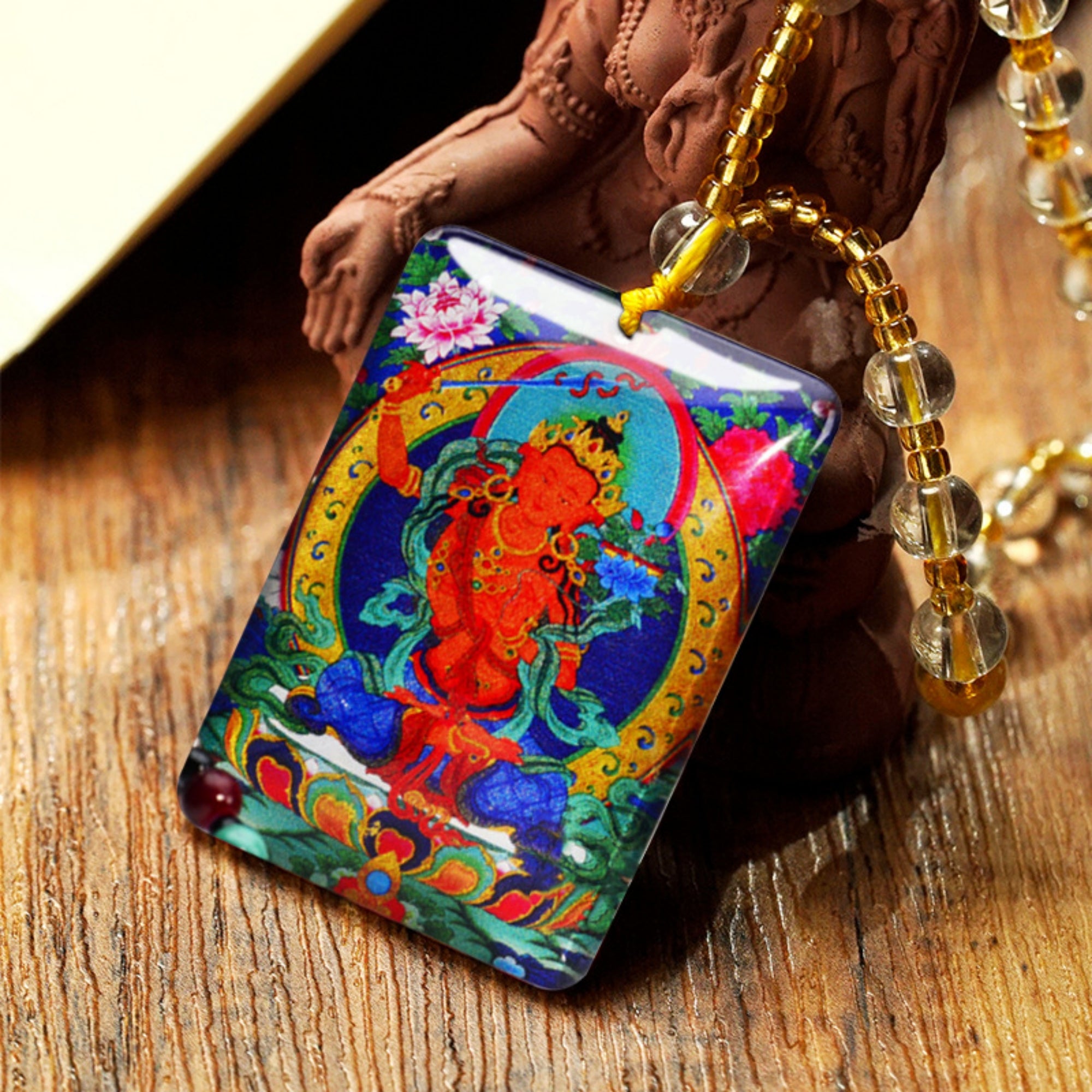 QiLing Aura Hand-Painted Crystal Tibetan Buddha Necklace