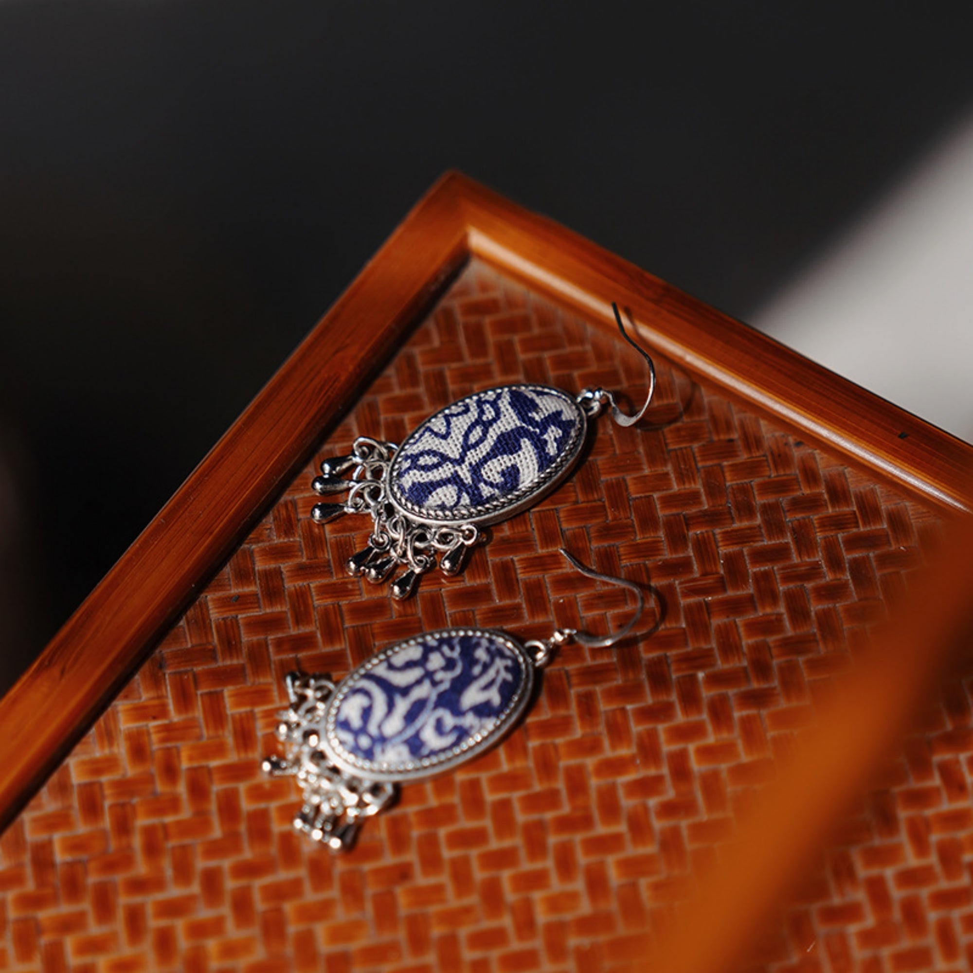 Indigo Dyed Handmade Miao Earrings