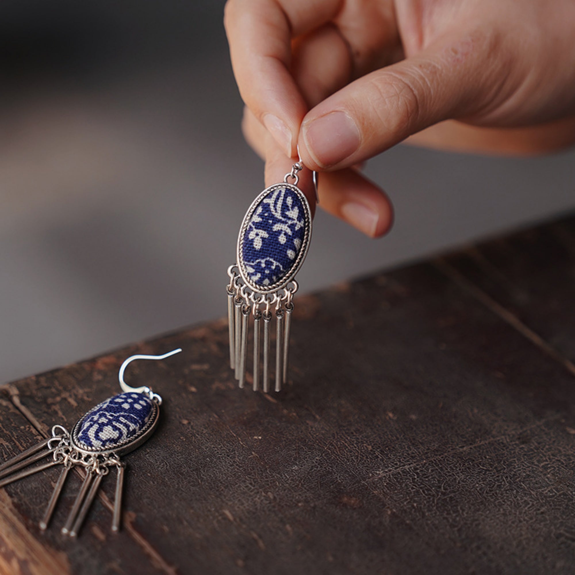 Indigo Dyed Handmade Miao Earrings