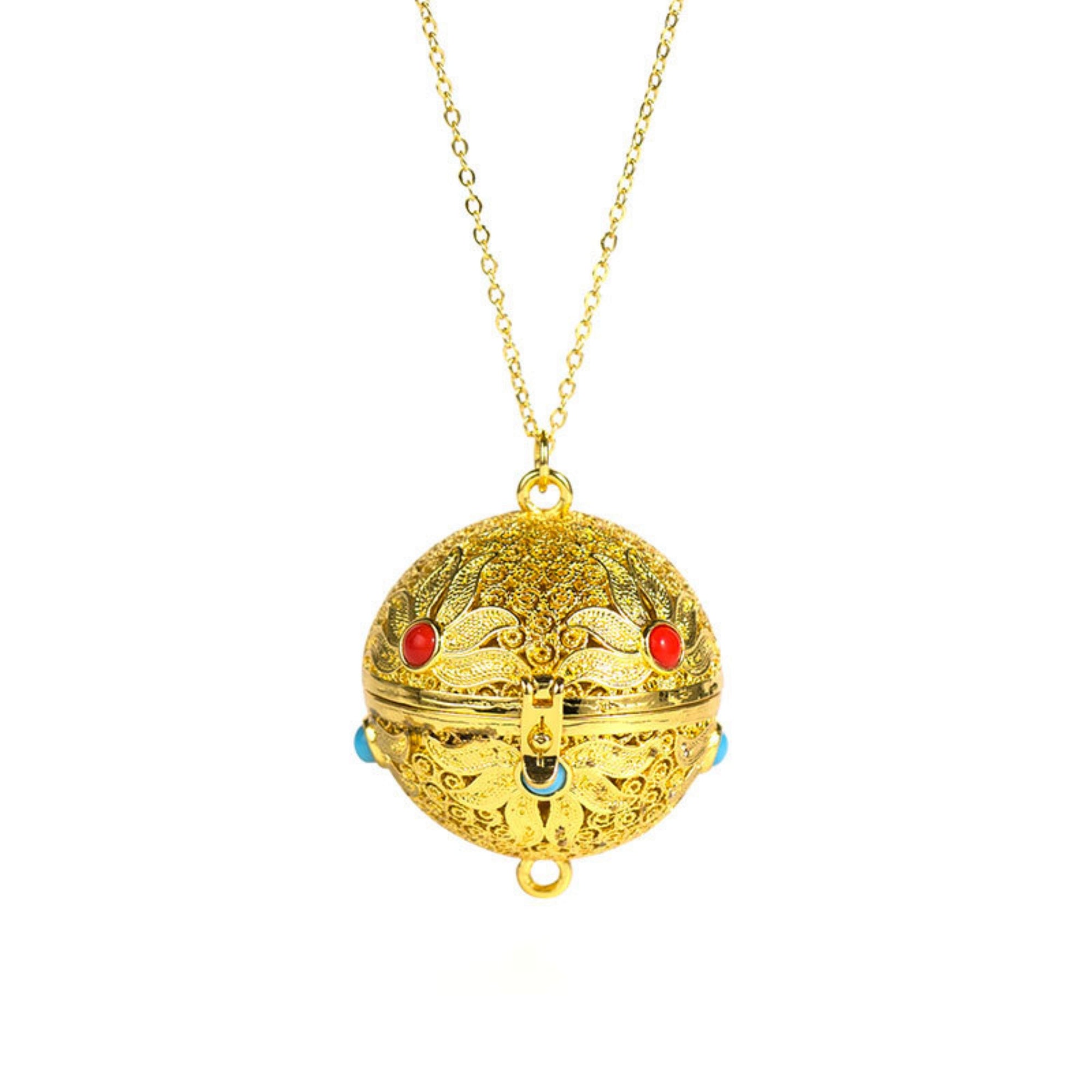 QiLing Aura Hollow Gold-Plated Aromatherapy Pendant Necklace