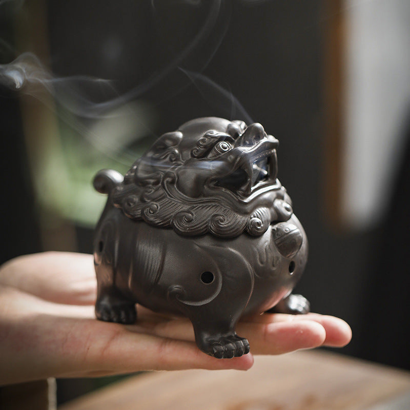 QiLing Aura Auspicious Suanni Ceramic Incense Burner