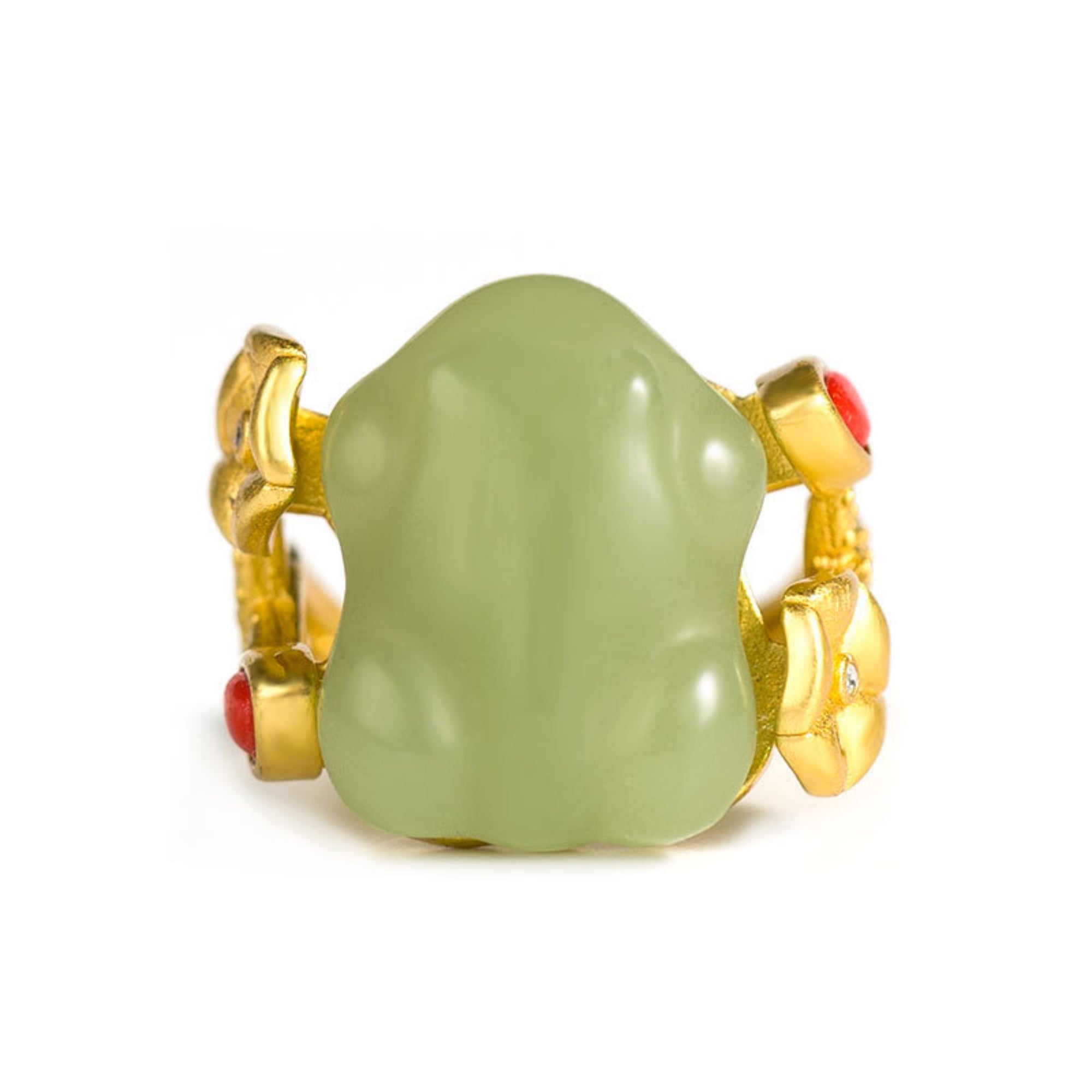 QiLing Aura Adjustable Wealth Symbol Gold Inlaid Jade Ring