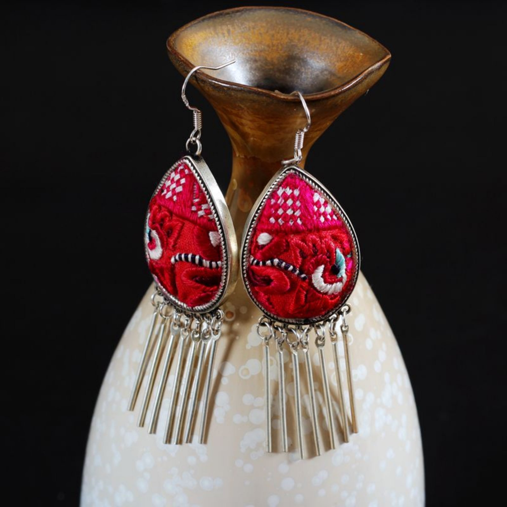 QiLing Aura Miao Style Hand Embroidered Earrings