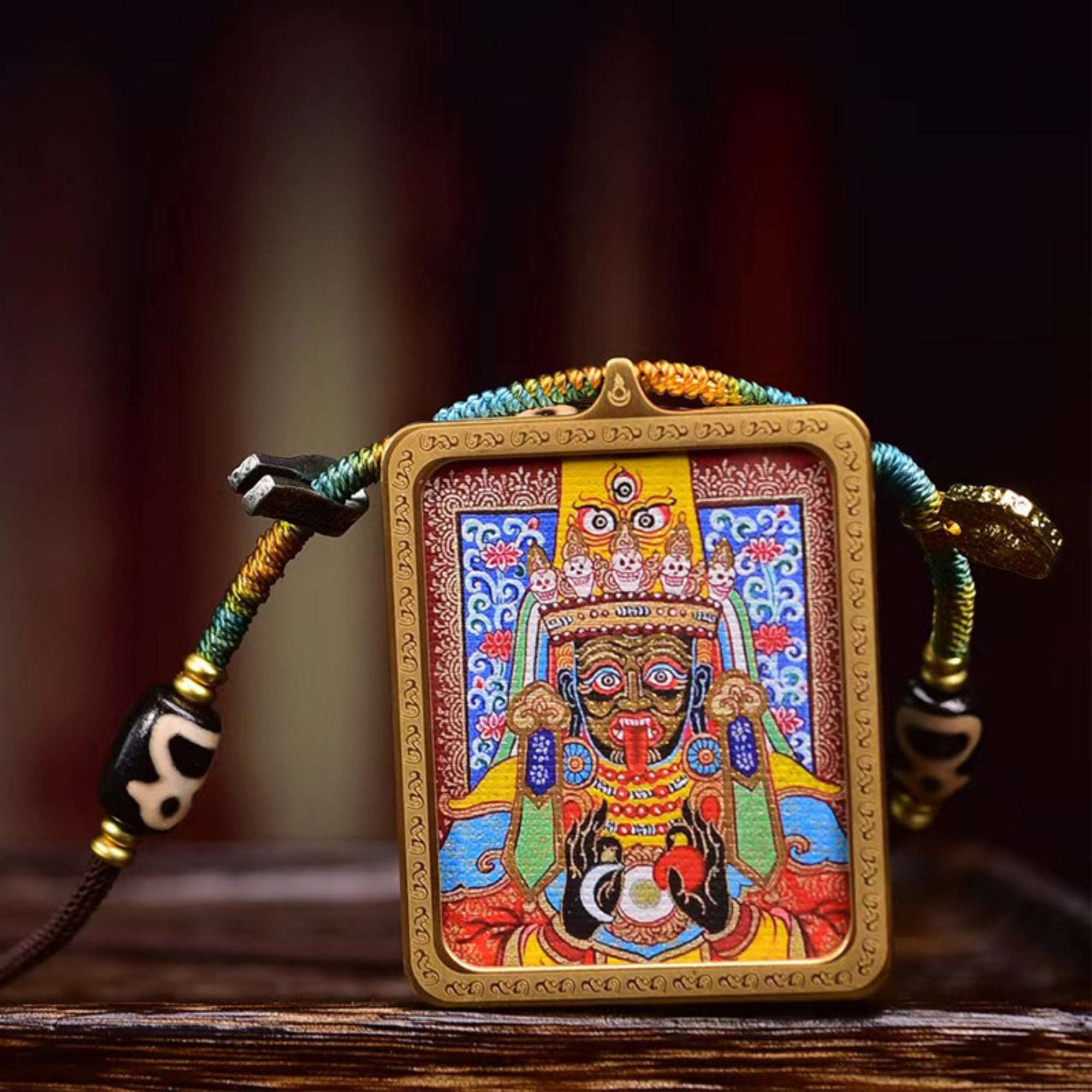 Handcrafted Tibetan Zakiram Thangka Pendant Necklace