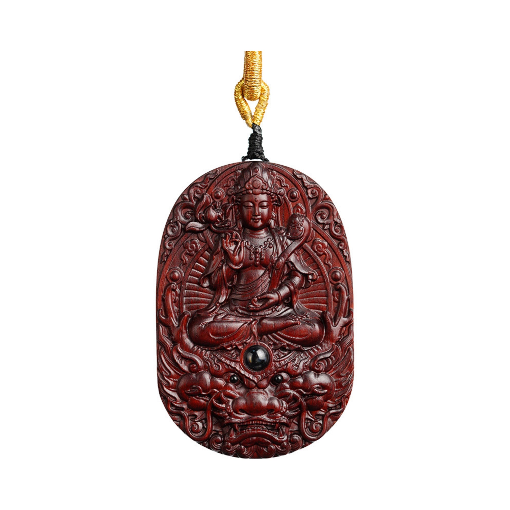 Hand-Carved Sandalwood Zodiac Guardian Buddha Pendant Necklace