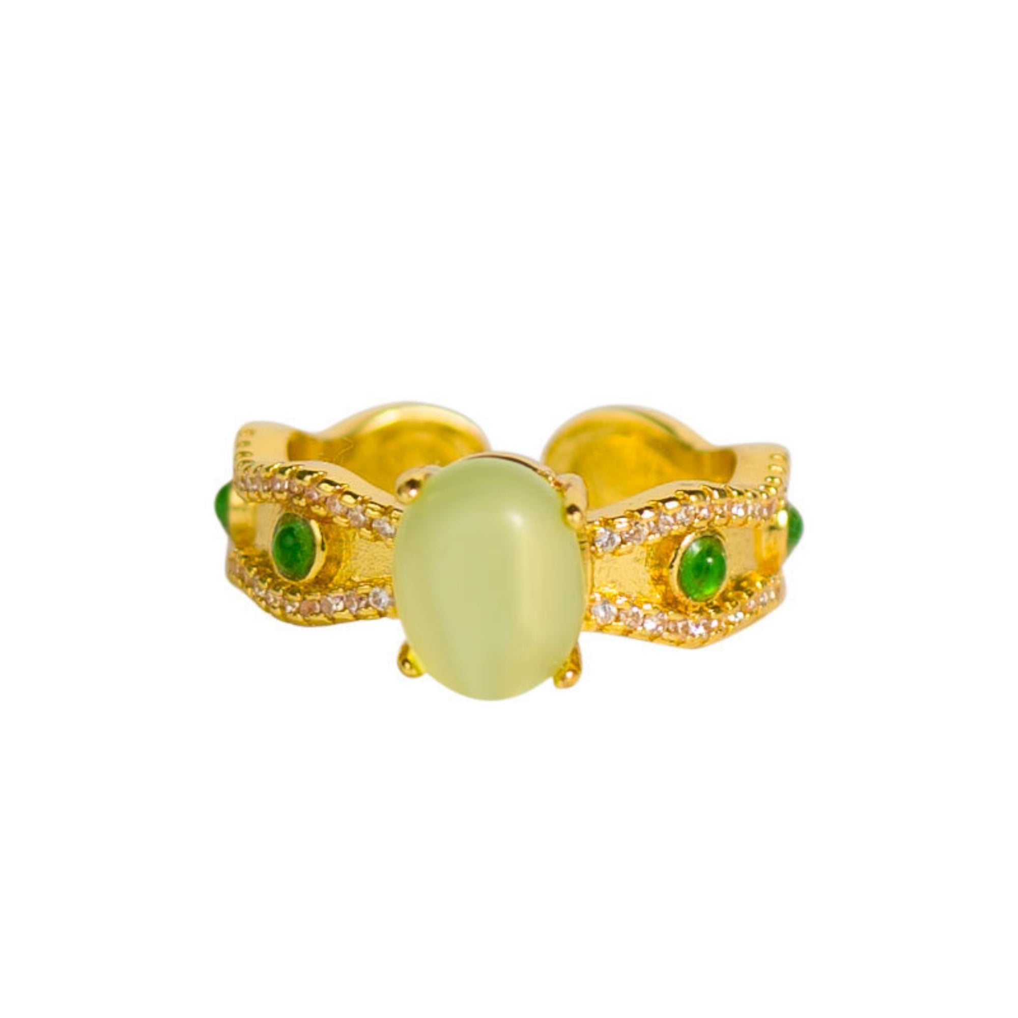 QiLing Aura Adjustable Vintage Gold Inlaid Jade Ring