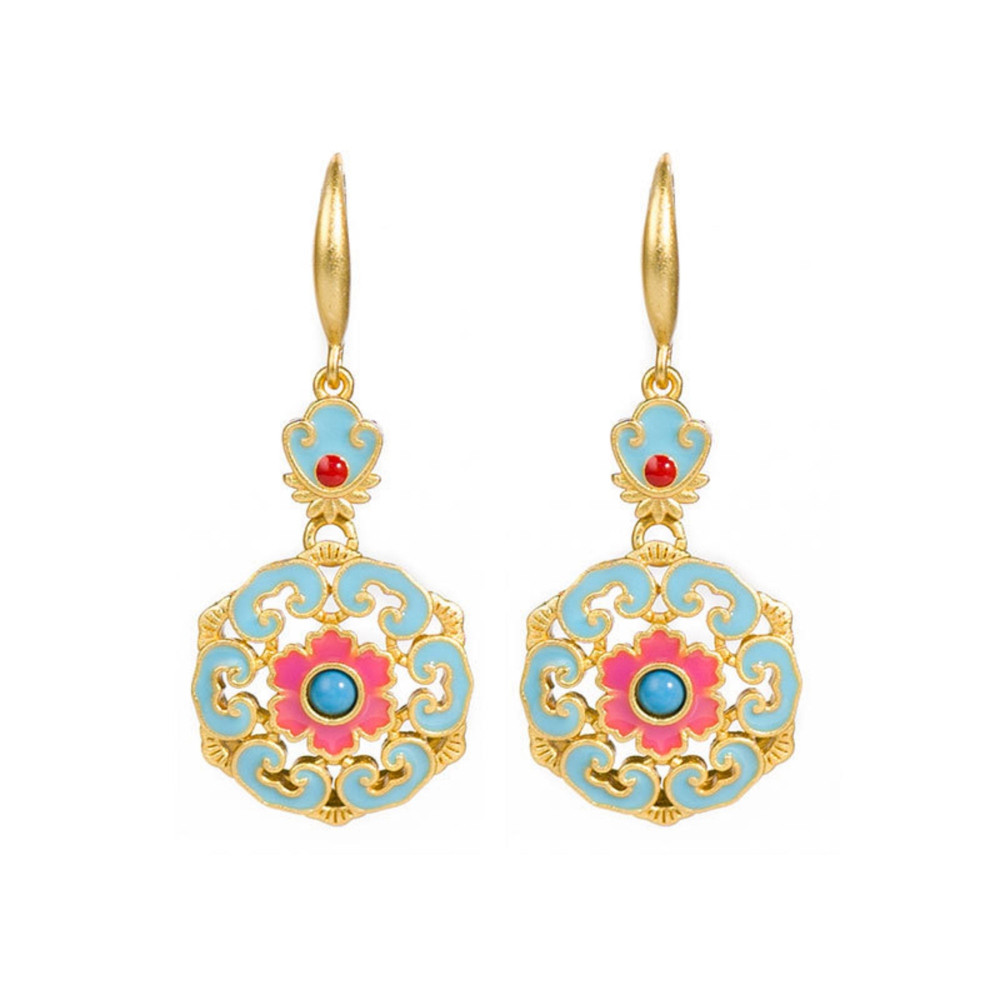 QiLing Aura Enamel Painted Auspicious Cloud Gold-Plated Earrings