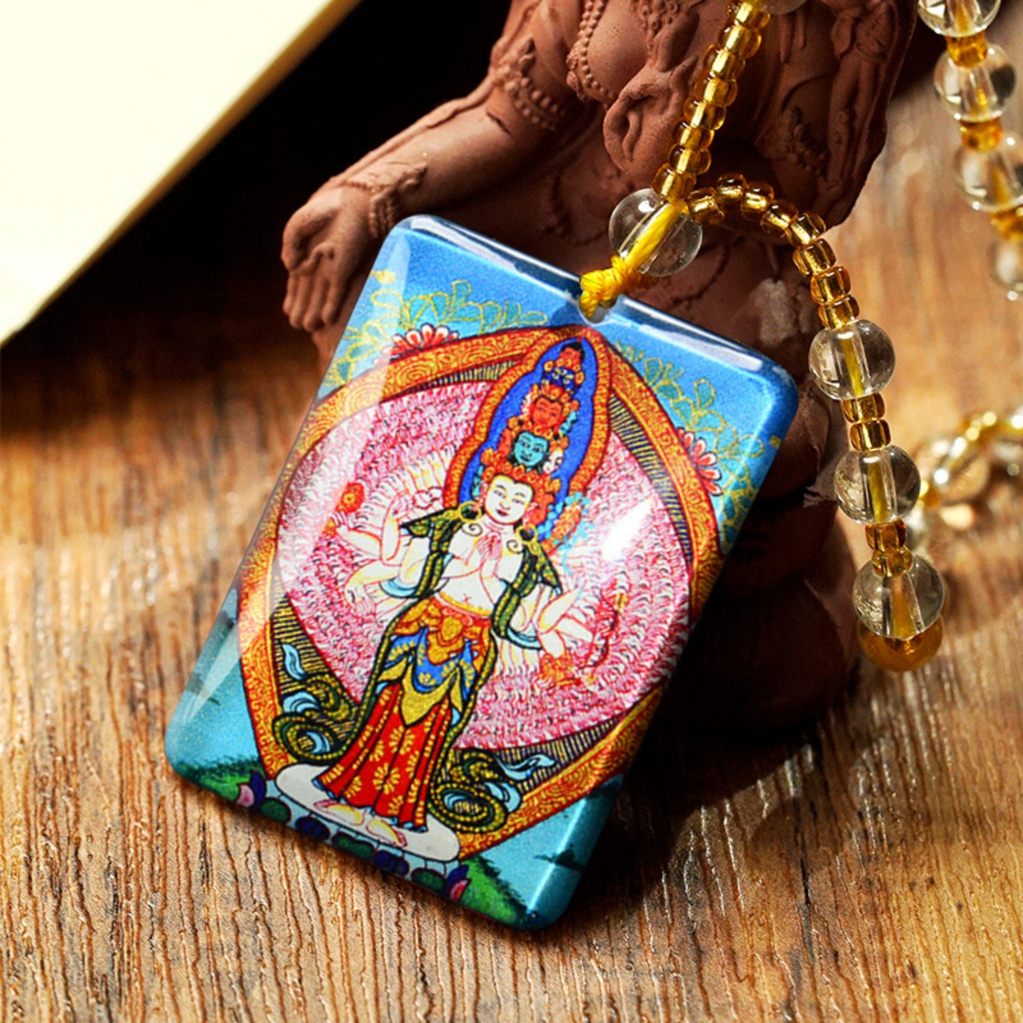 QiLing Aura Hand-Painted Crystal Tibetan Buddha Necklace