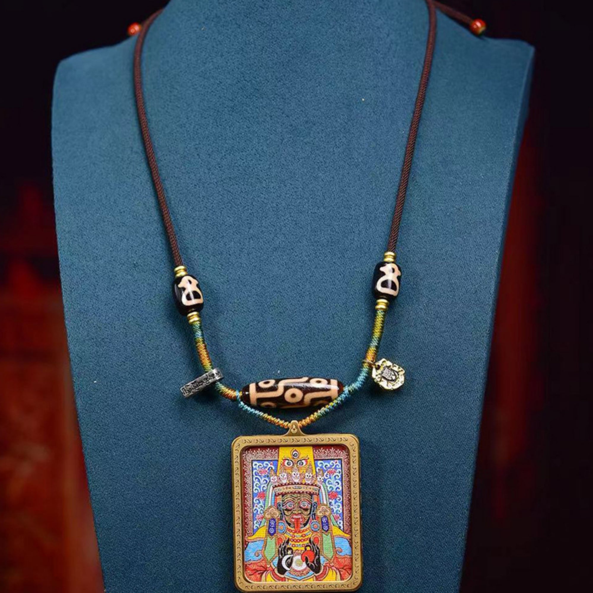 Handcrafted Tibetan Zakiram Thangka Pendant Necklace