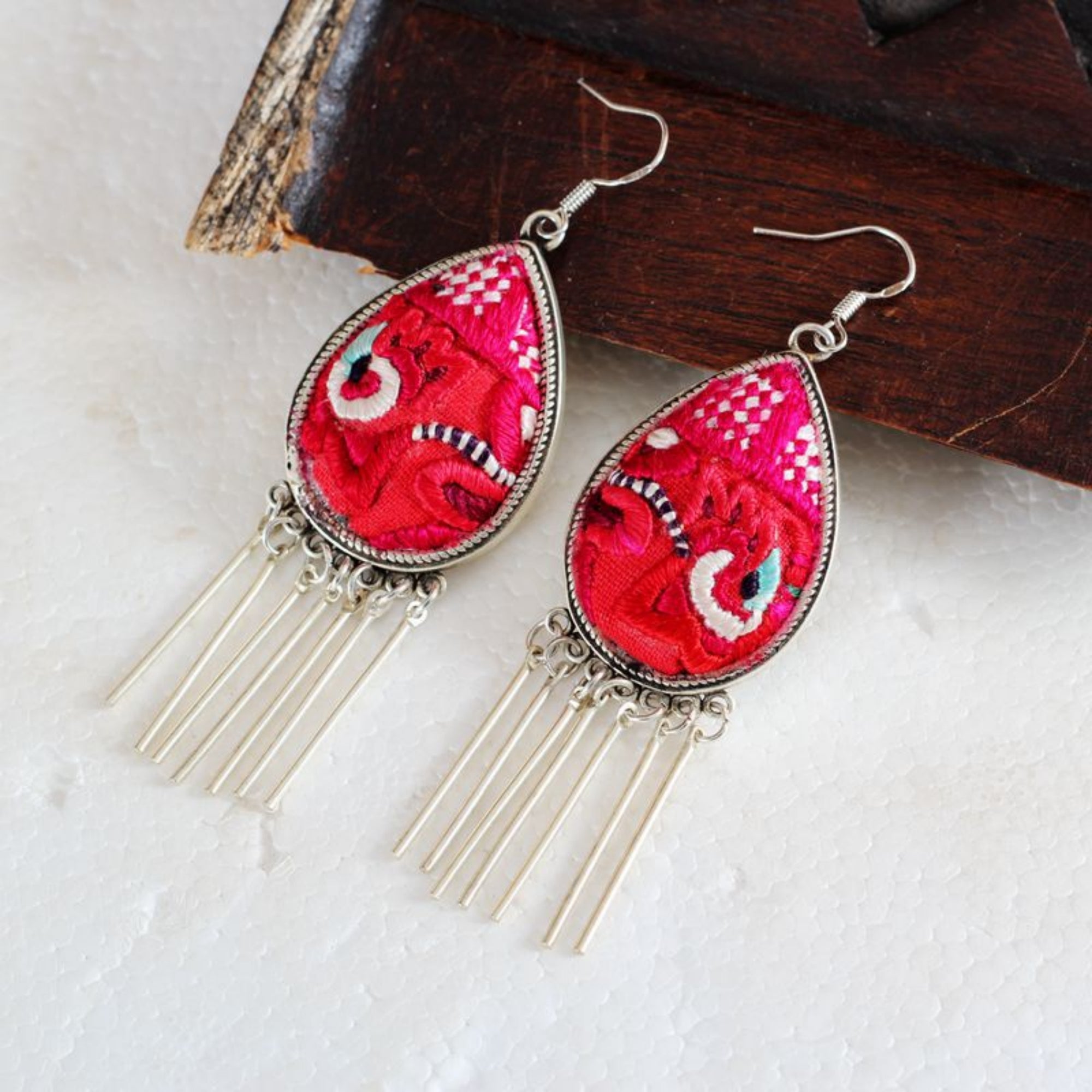 QiLing Aura Miao Style Hand Embroidered Earrings